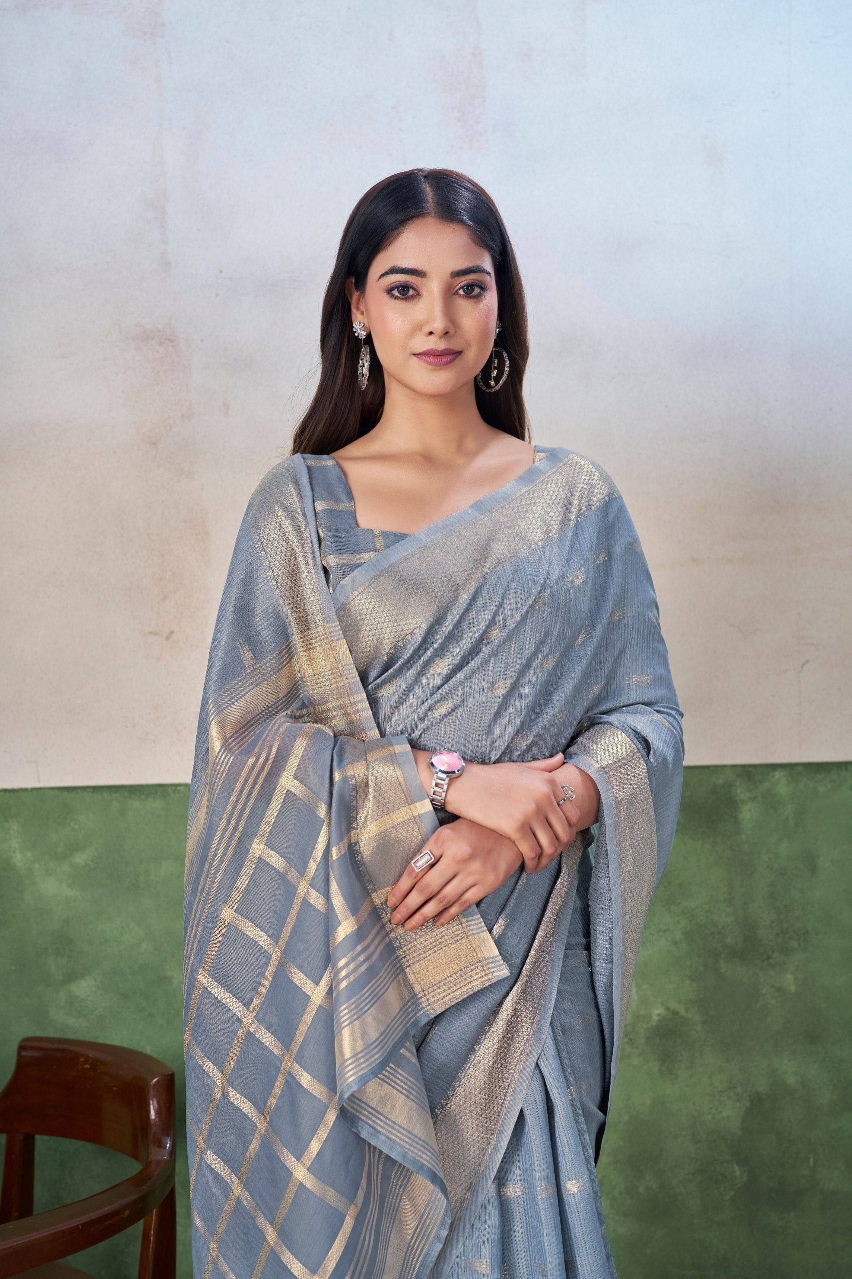 Grey Soft Linen Cotton Silk Saree