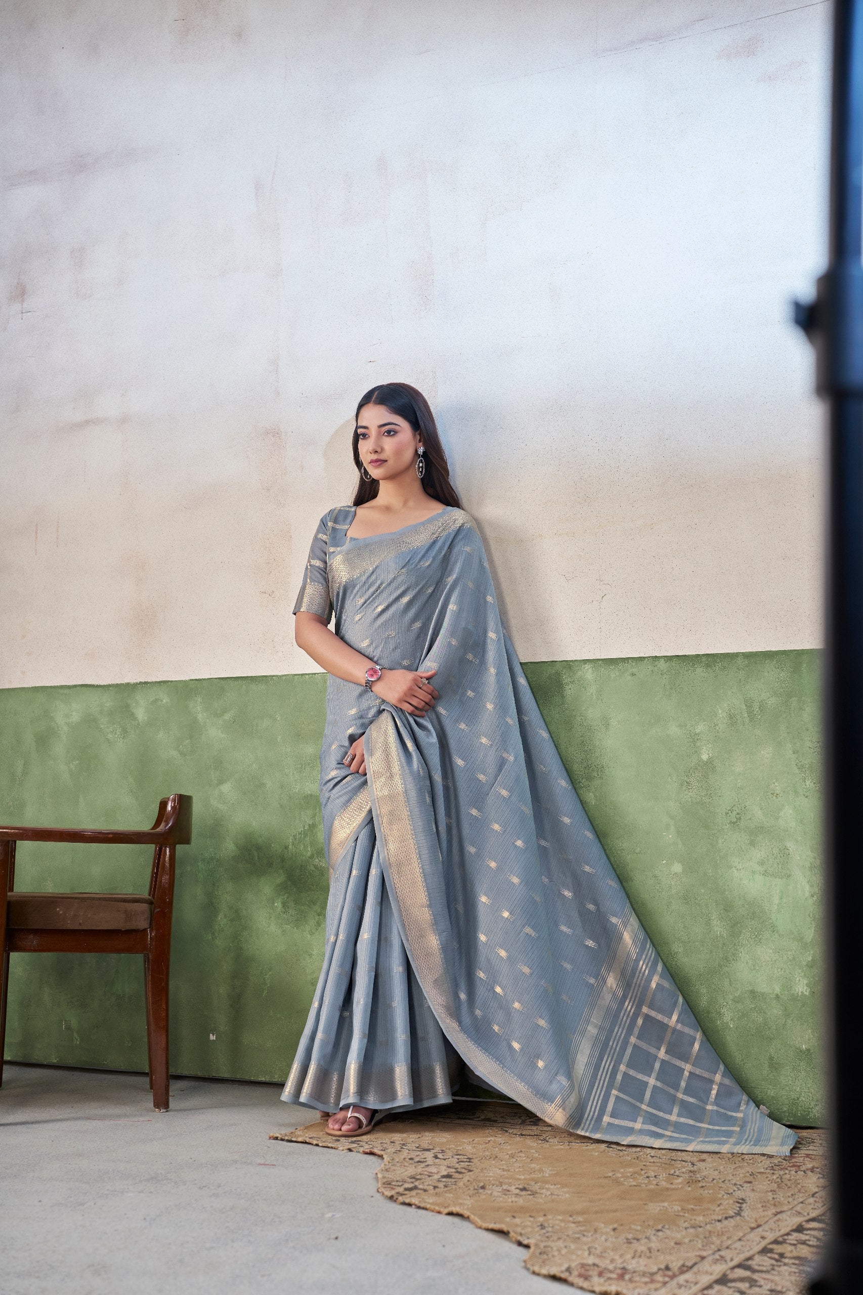Grey Soft Linen Cotton Silk Saree