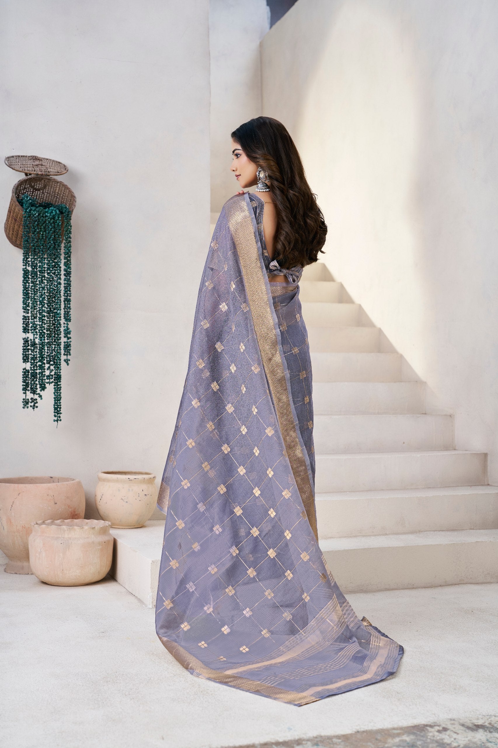 Grey Soft Linen Cotton Silk Saree
