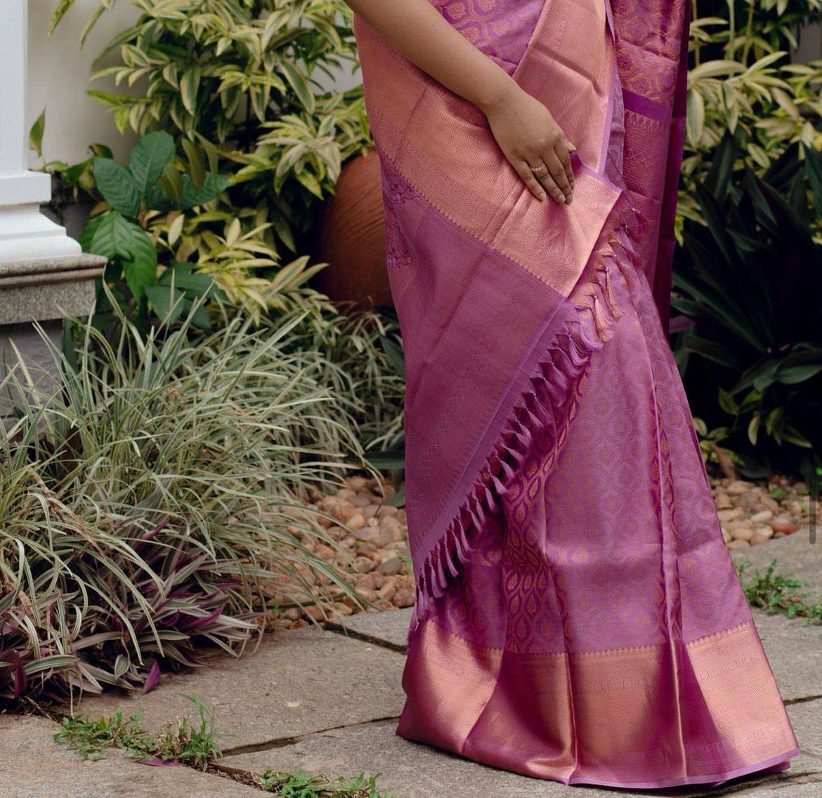 Hot Pink Traditional Lichi Silk Saree