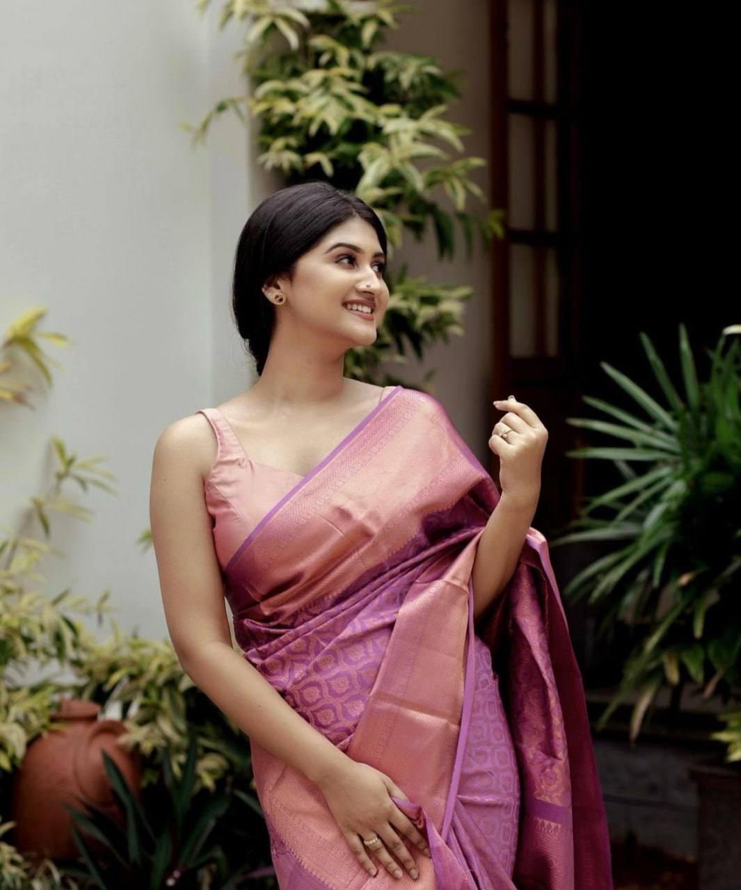 Hot Pink Traditional Lichi Silk Saree