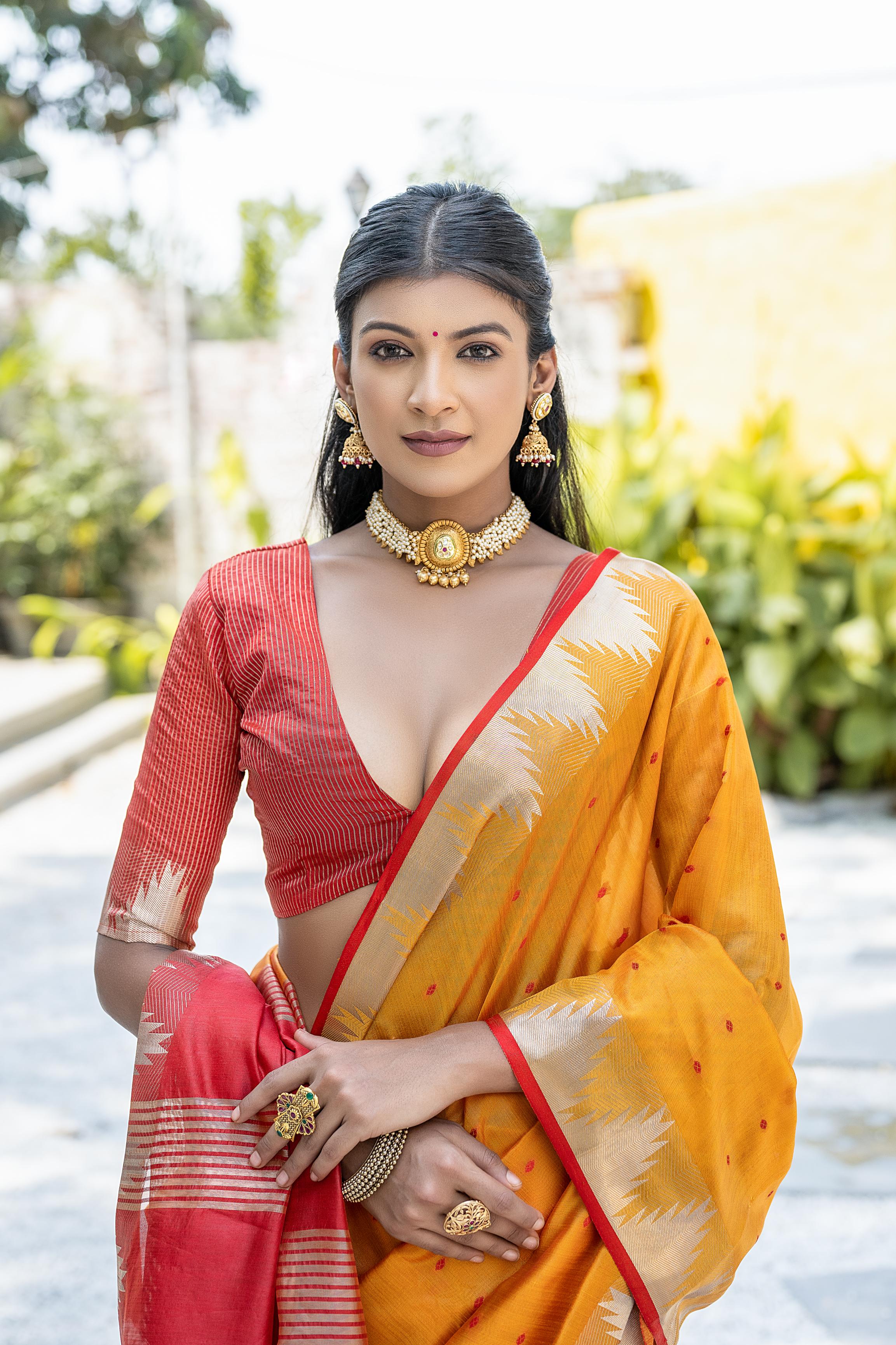 Indian Yellow Tussar Silk Saree