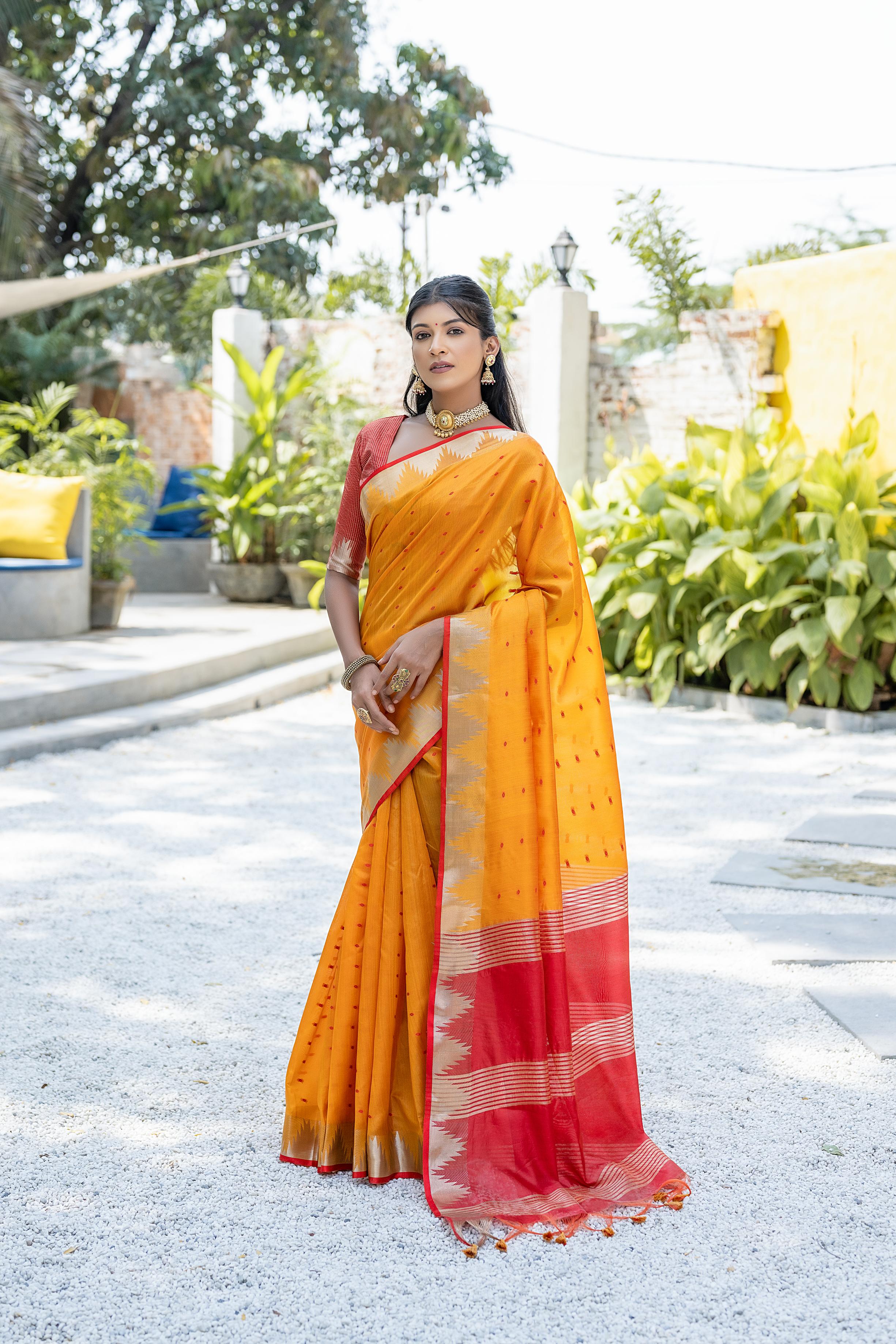 Indian Yellow Tussar Silk Saree