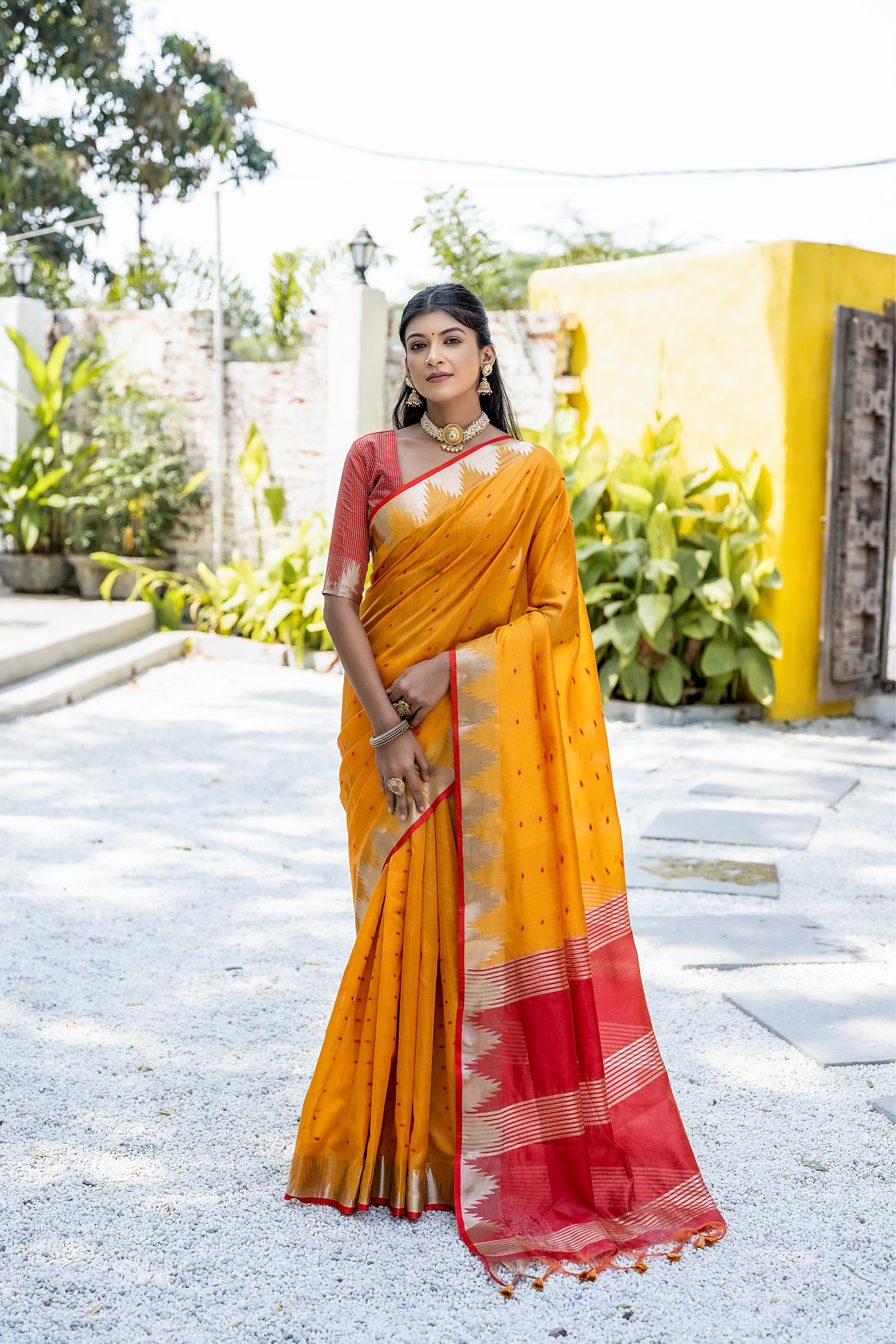 Indian Yellow Tussar Silk Saree