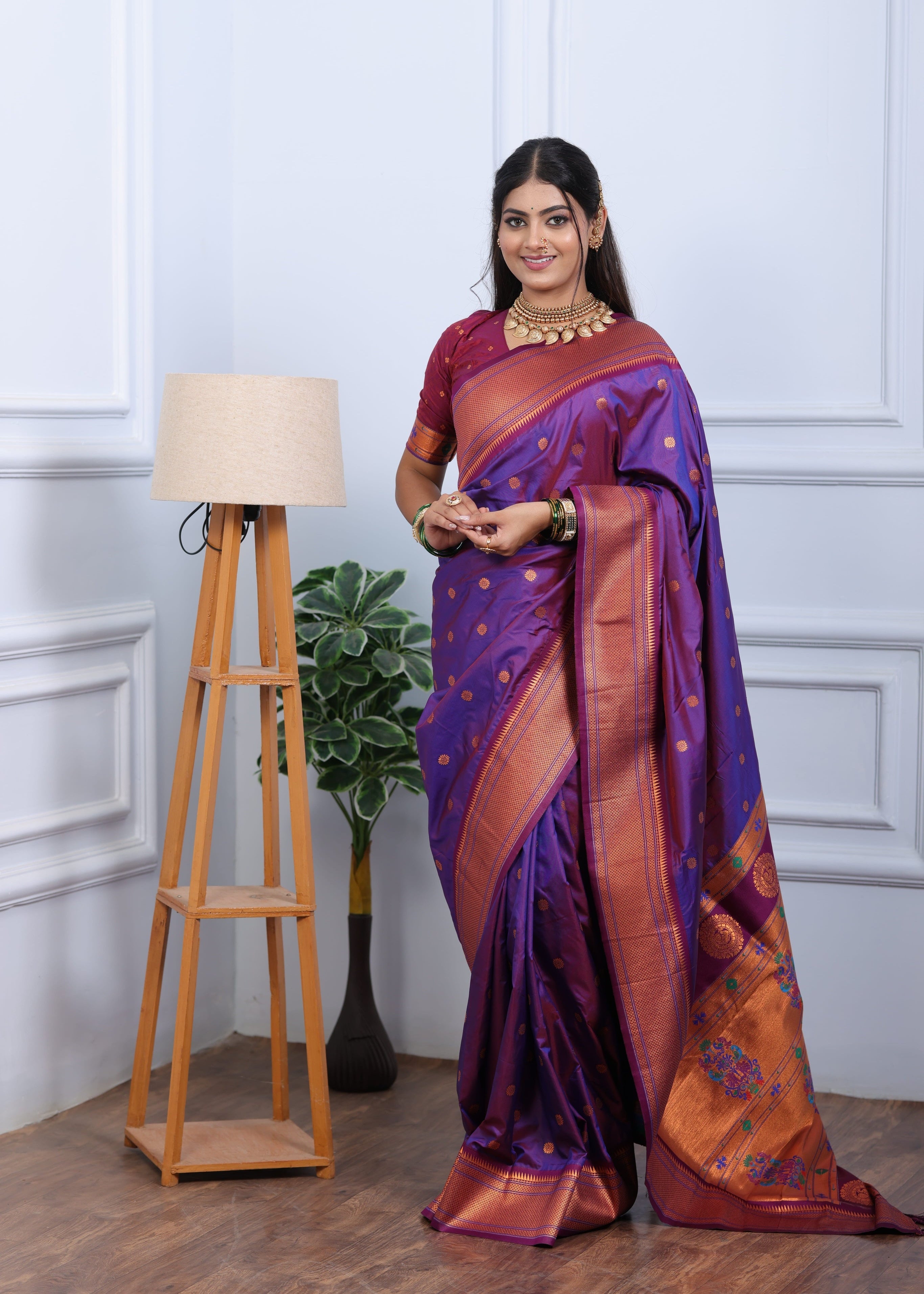 Iris Purple Silk Fabric Weaving Paithani Saree