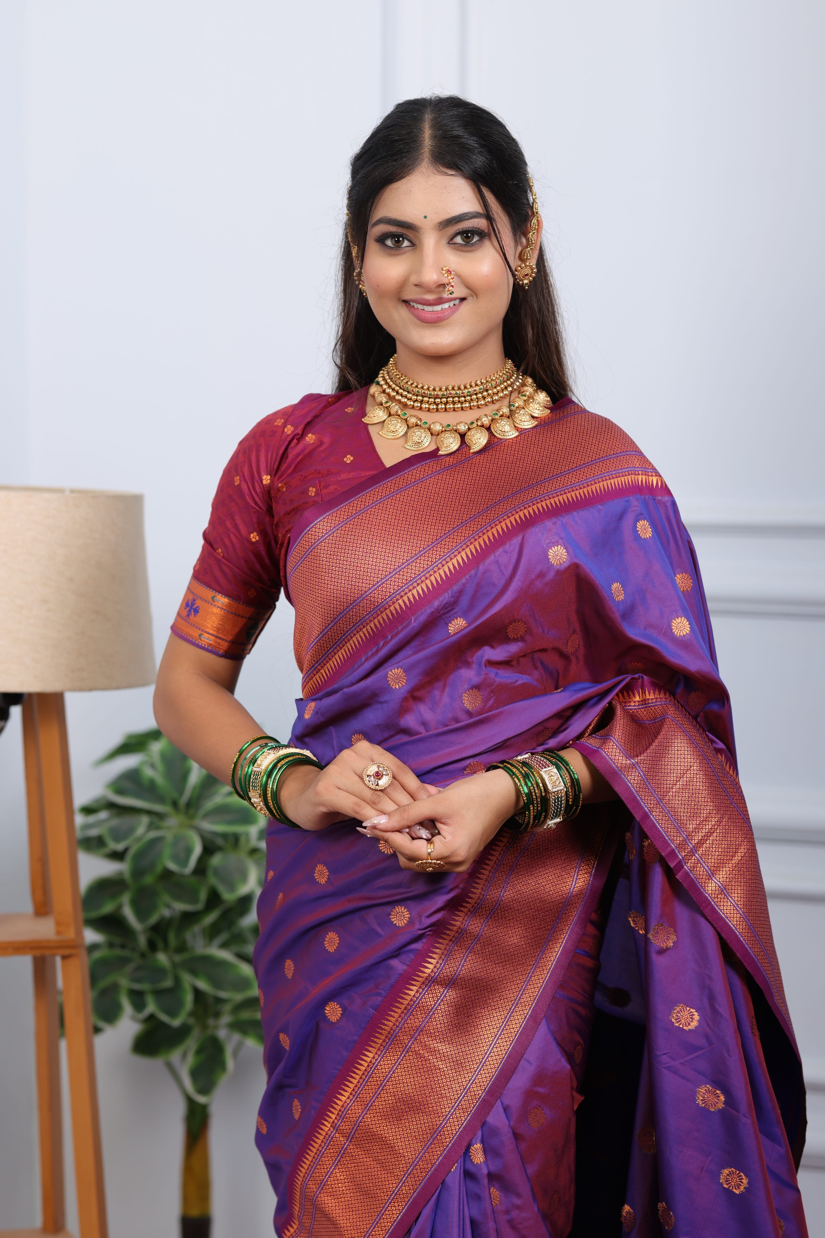 Iris Purple Silk Fabric Weaving Paithani Saree