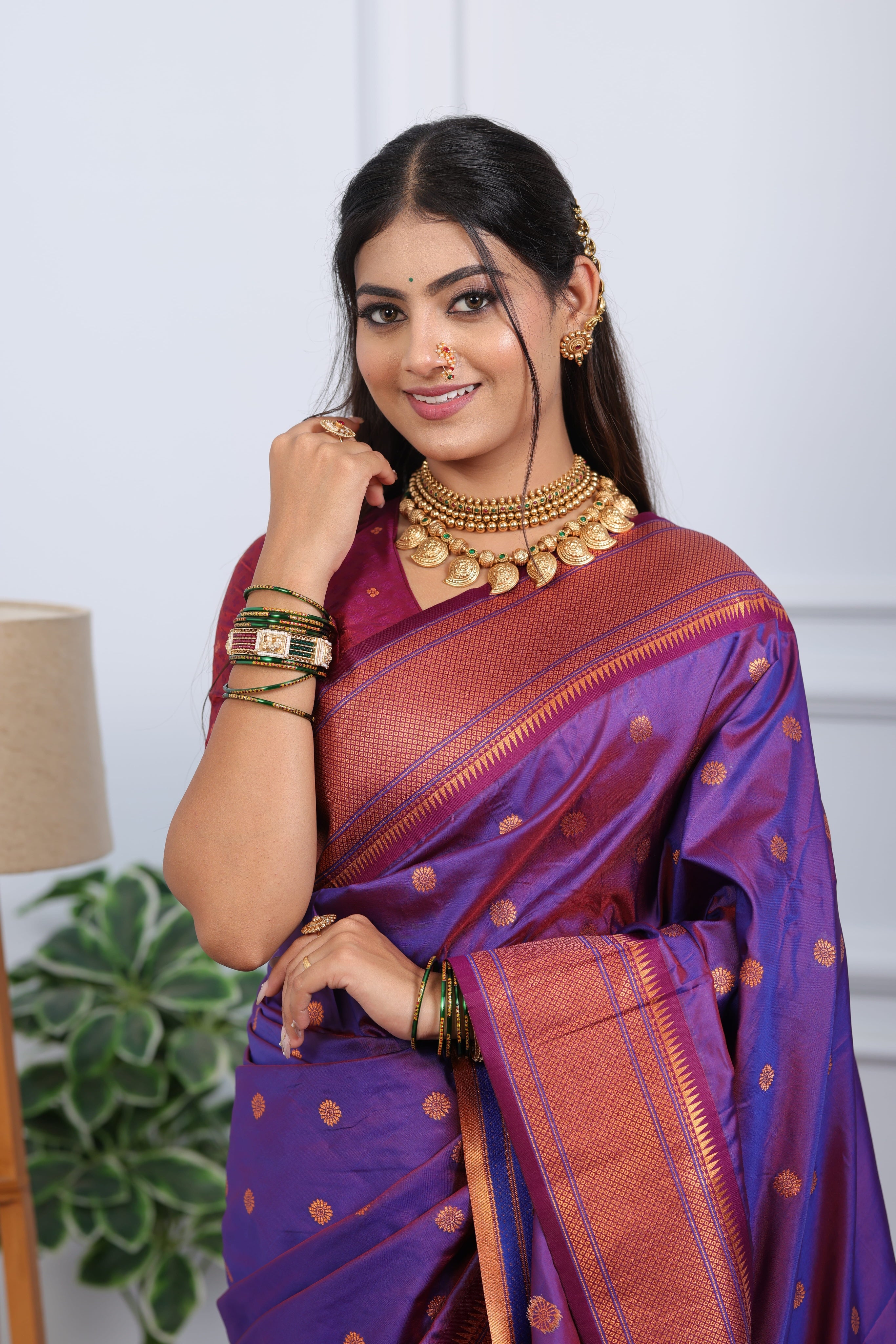 Iris Purple Silk Fabric Weaving Paithani Saree