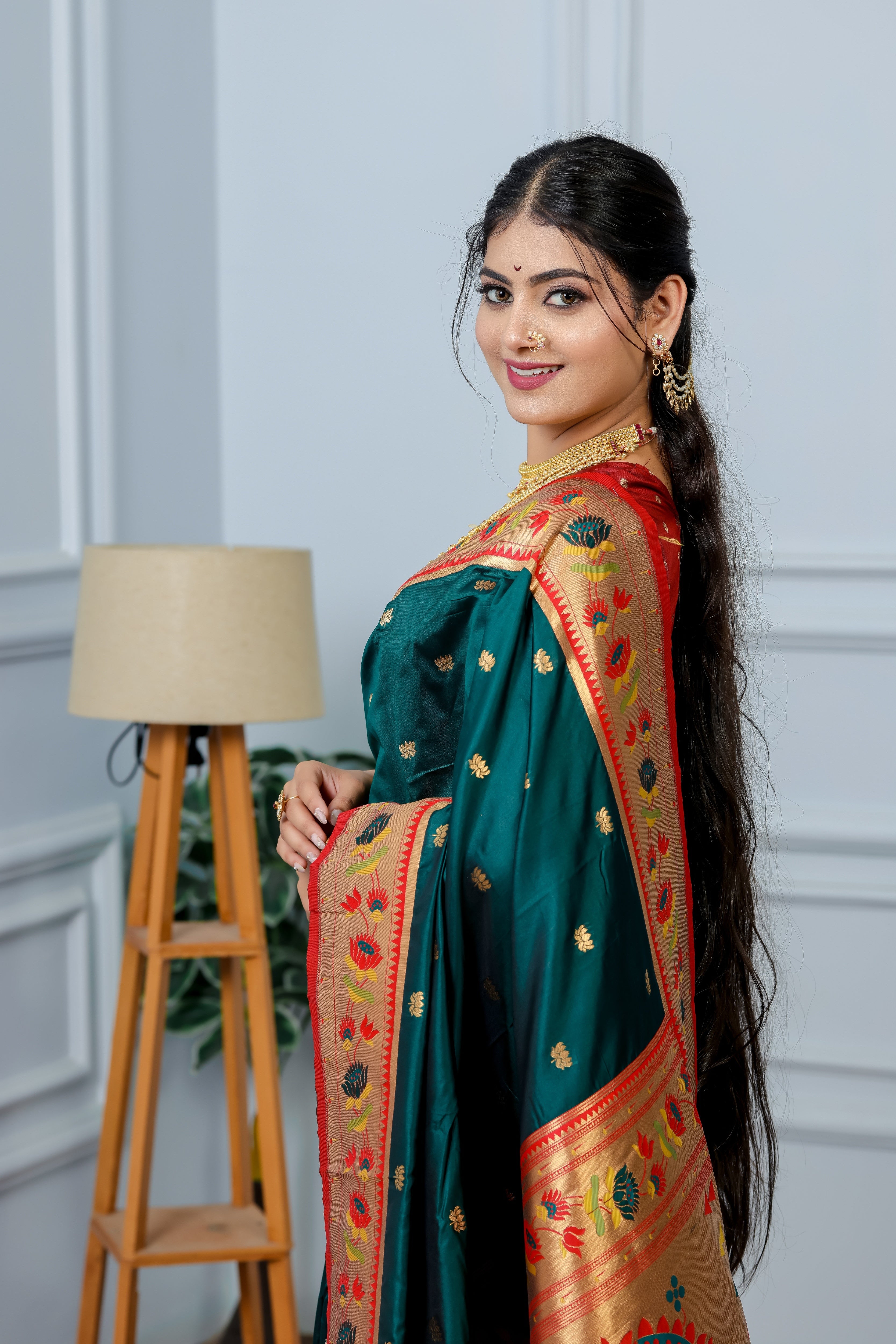 Jungle Green Paithani Soft Silk Saree