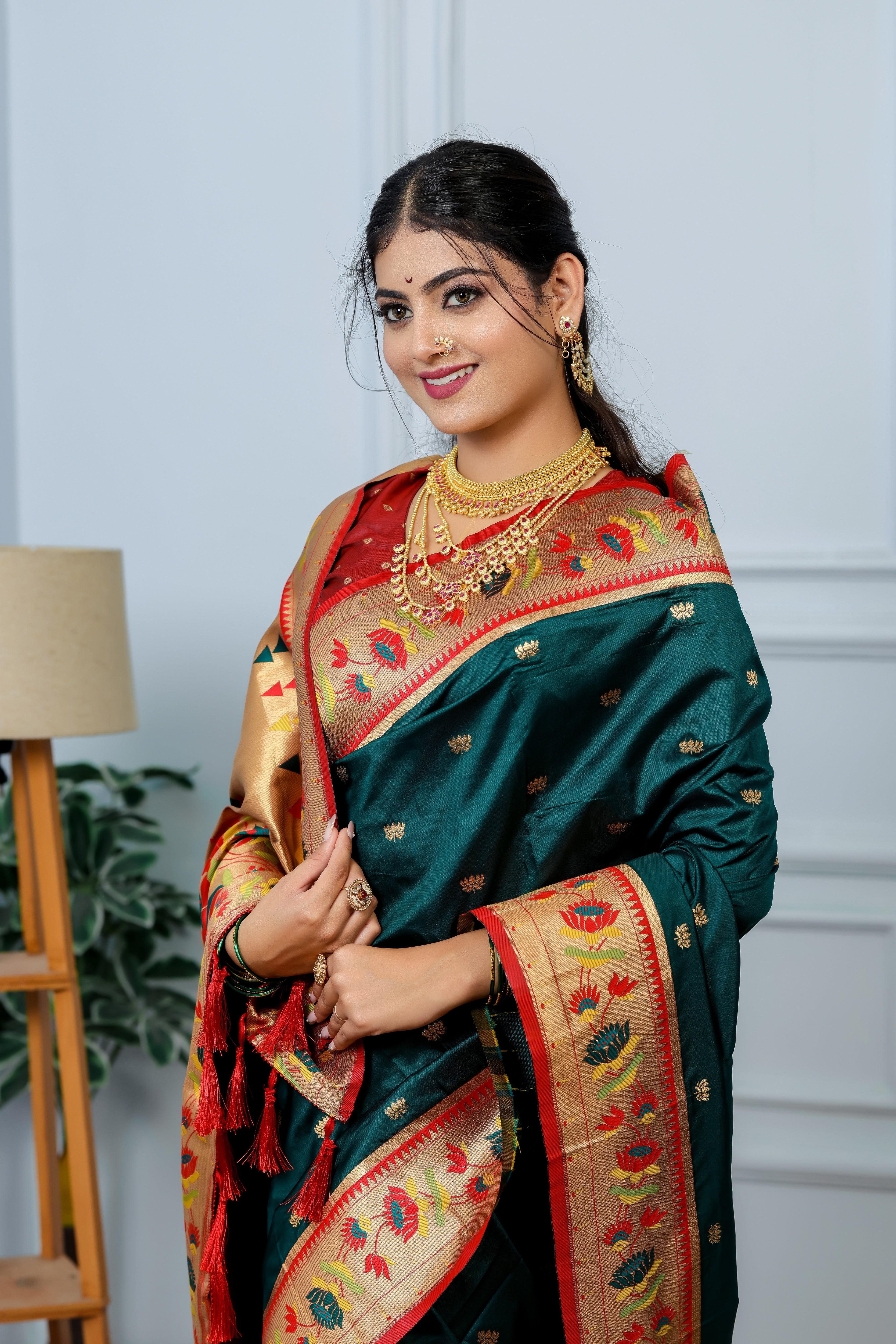 Jungle Green Paithani Soft Silk Saree