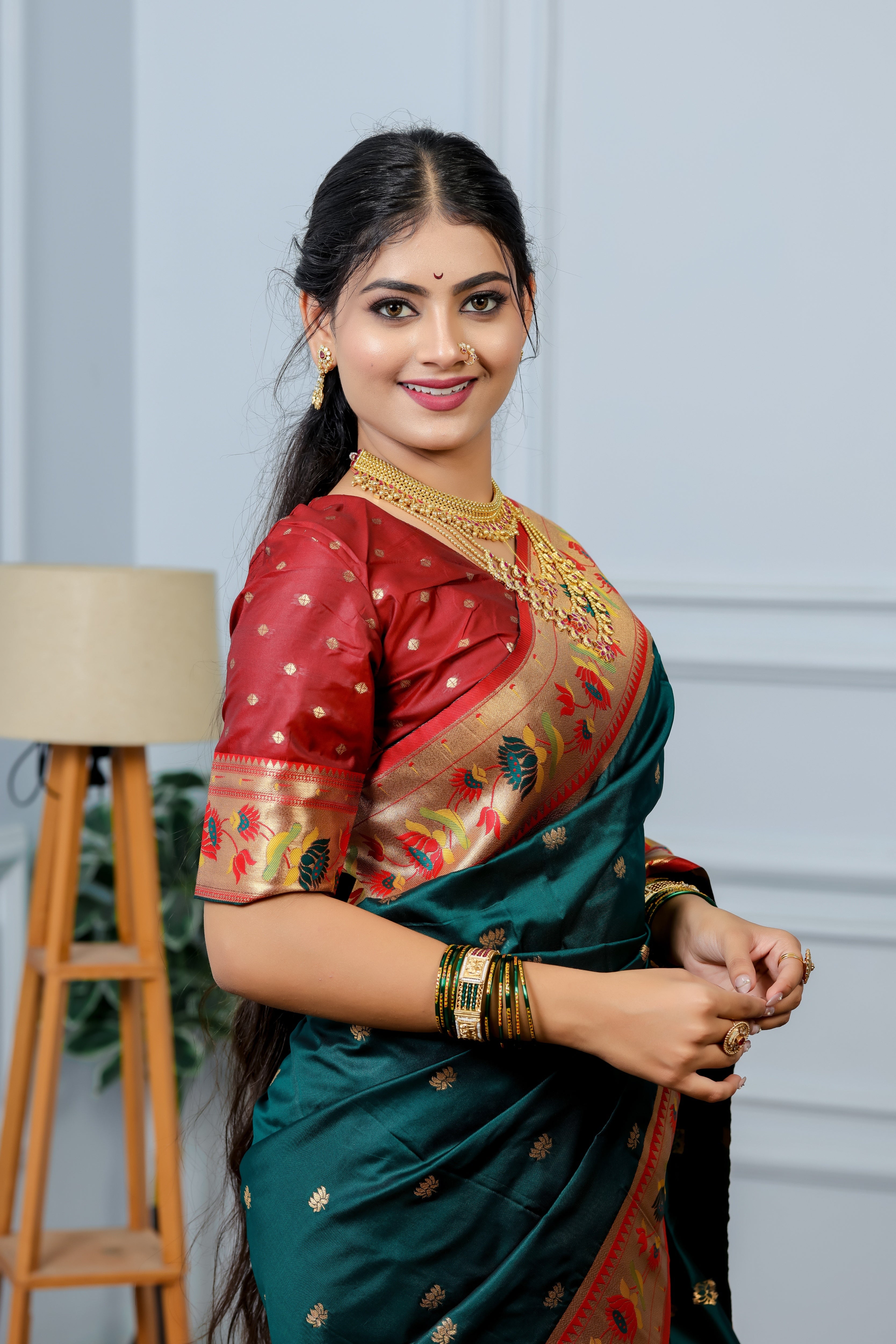 Jungle Green Paithani Soft Silk Saree