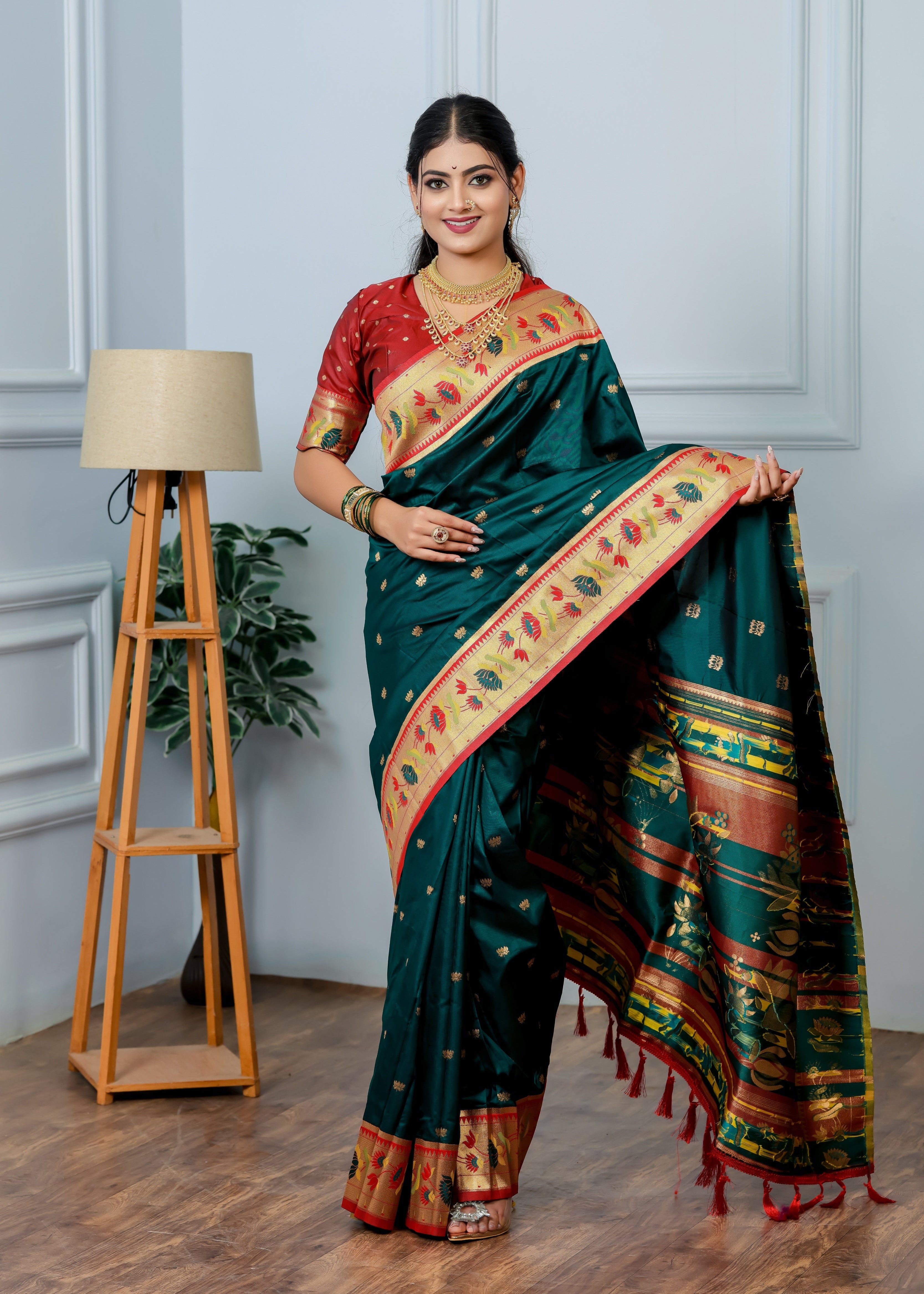 Jungle Green Paithani Soft Silk Saree