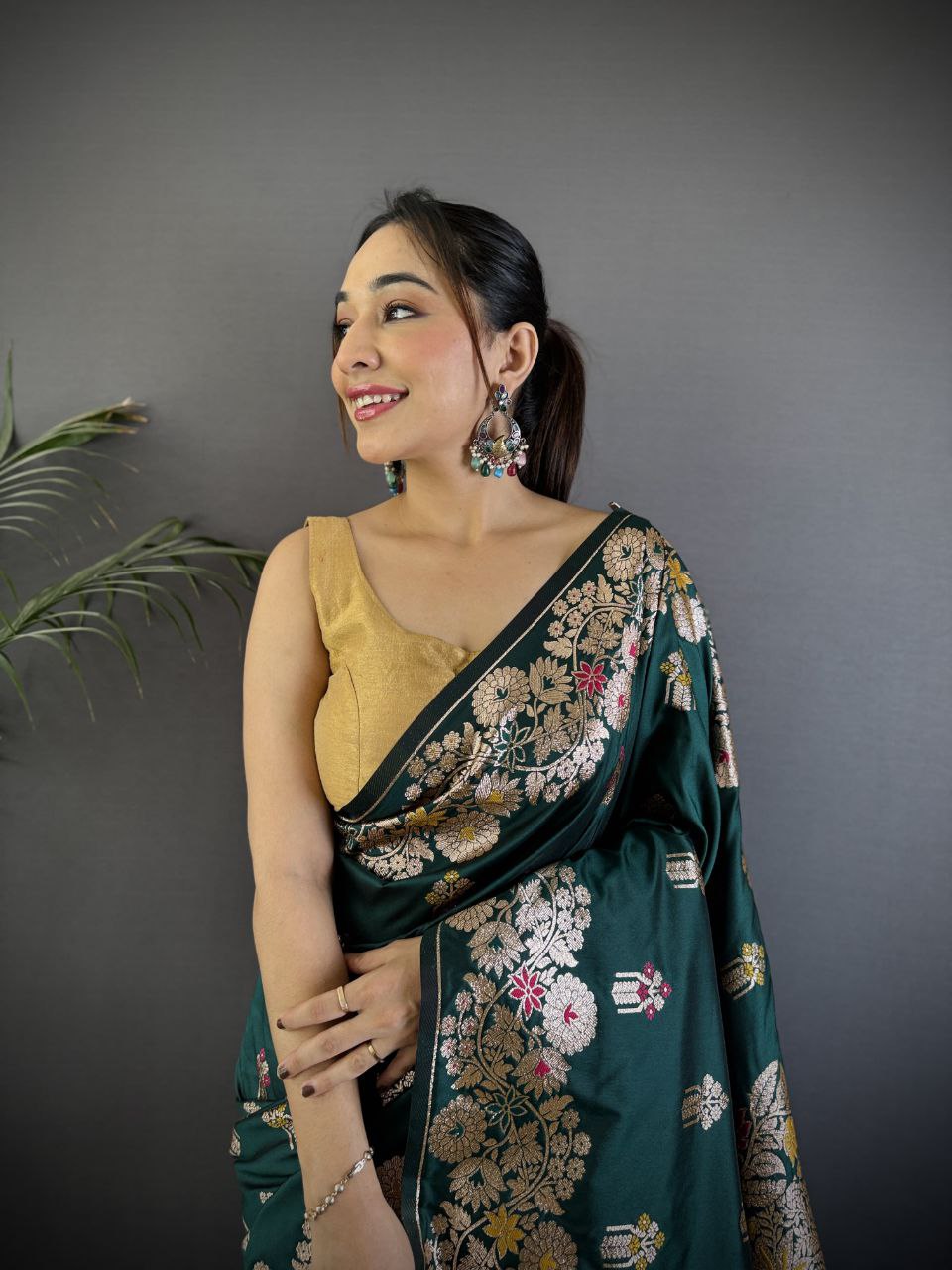 Jungle Green Soft Banarasi Silk Saree