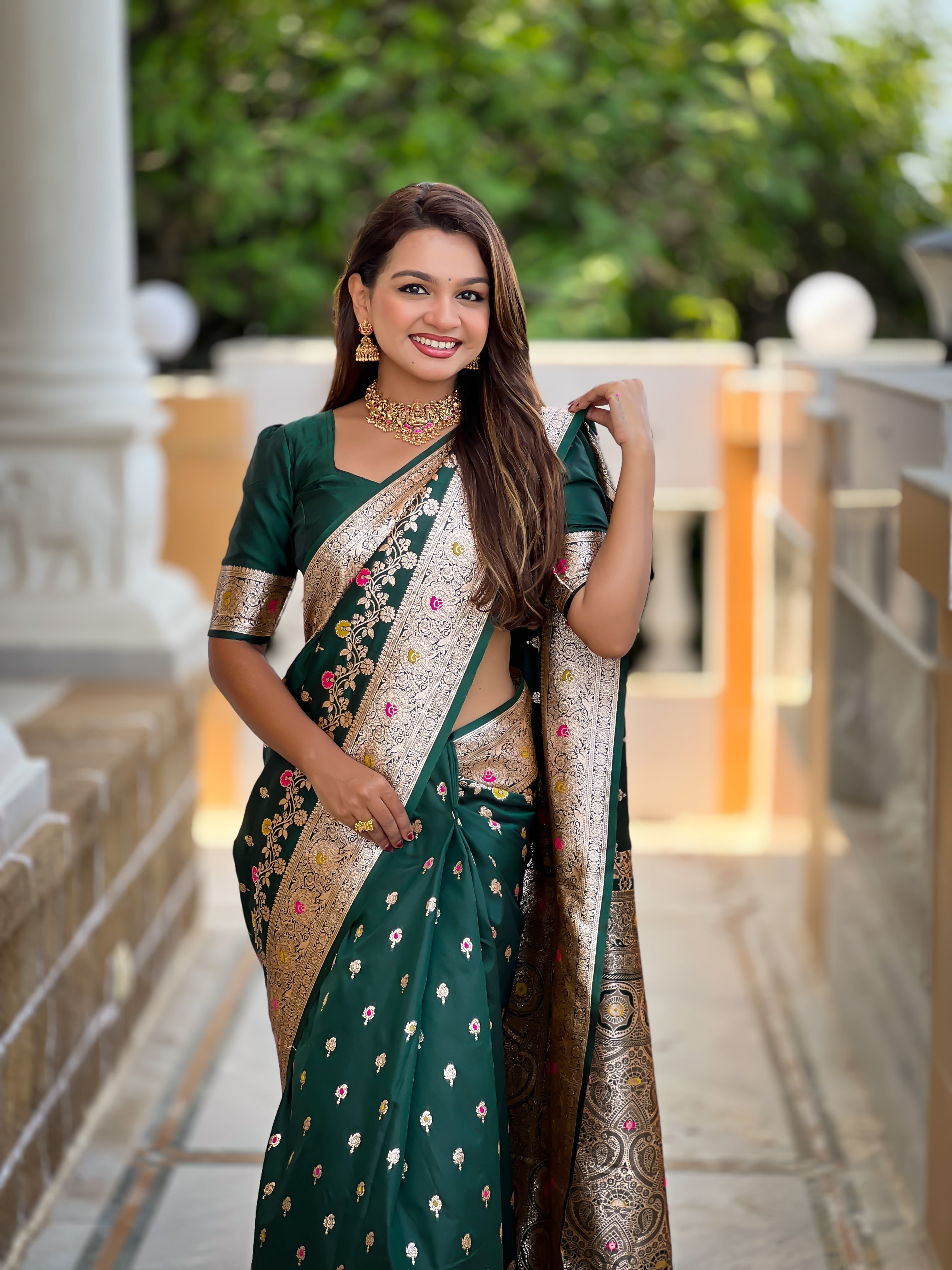 Jungle Green Soft Banarasi Silk Saree