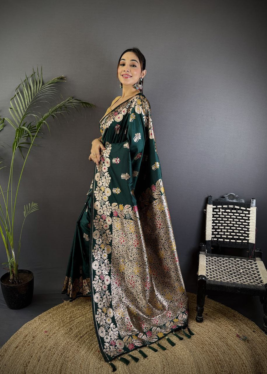 Jungle Green Soft Banarasi Silk Saree