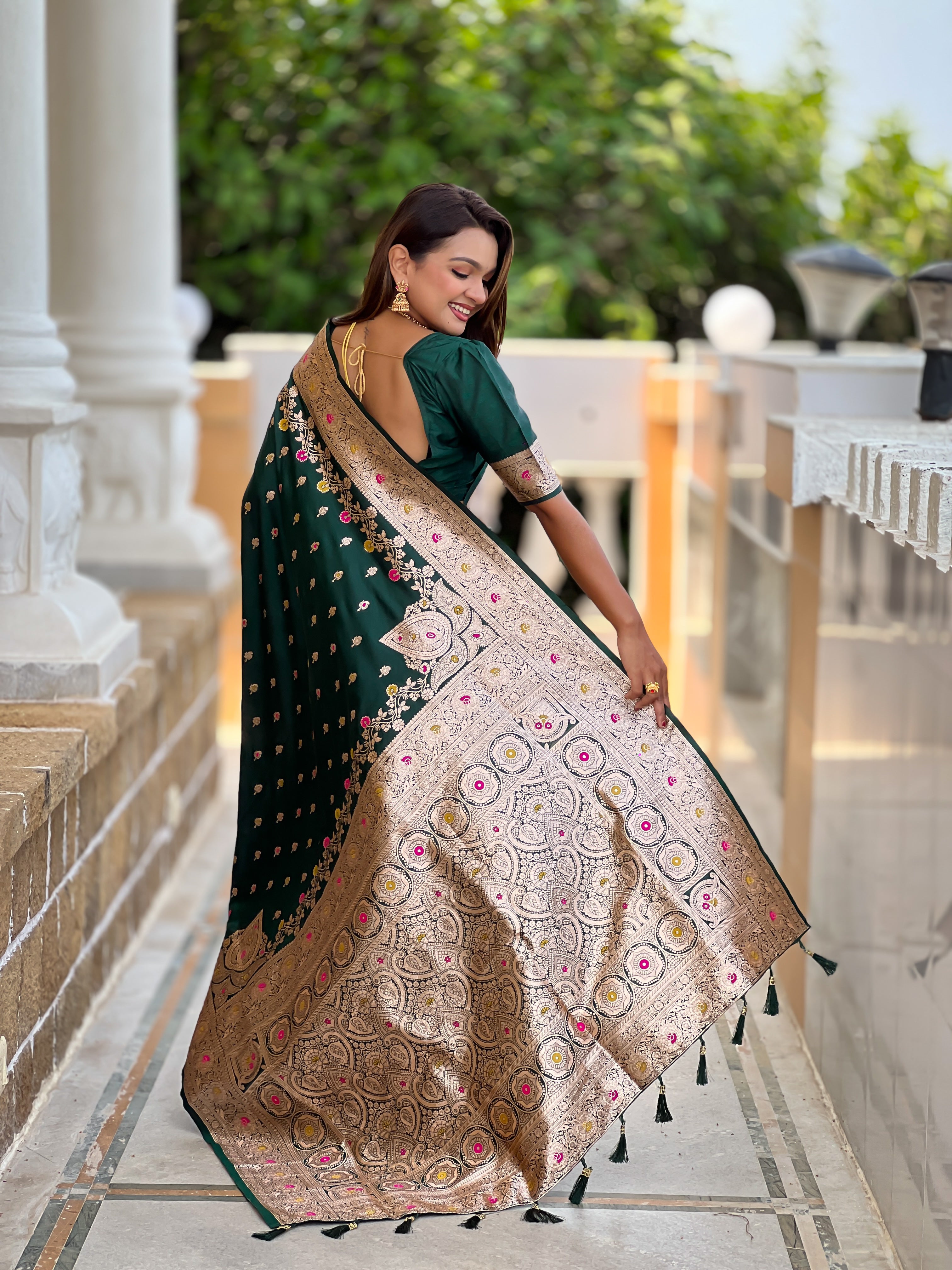 Jungle Green Soft Banarasi Silk Saree