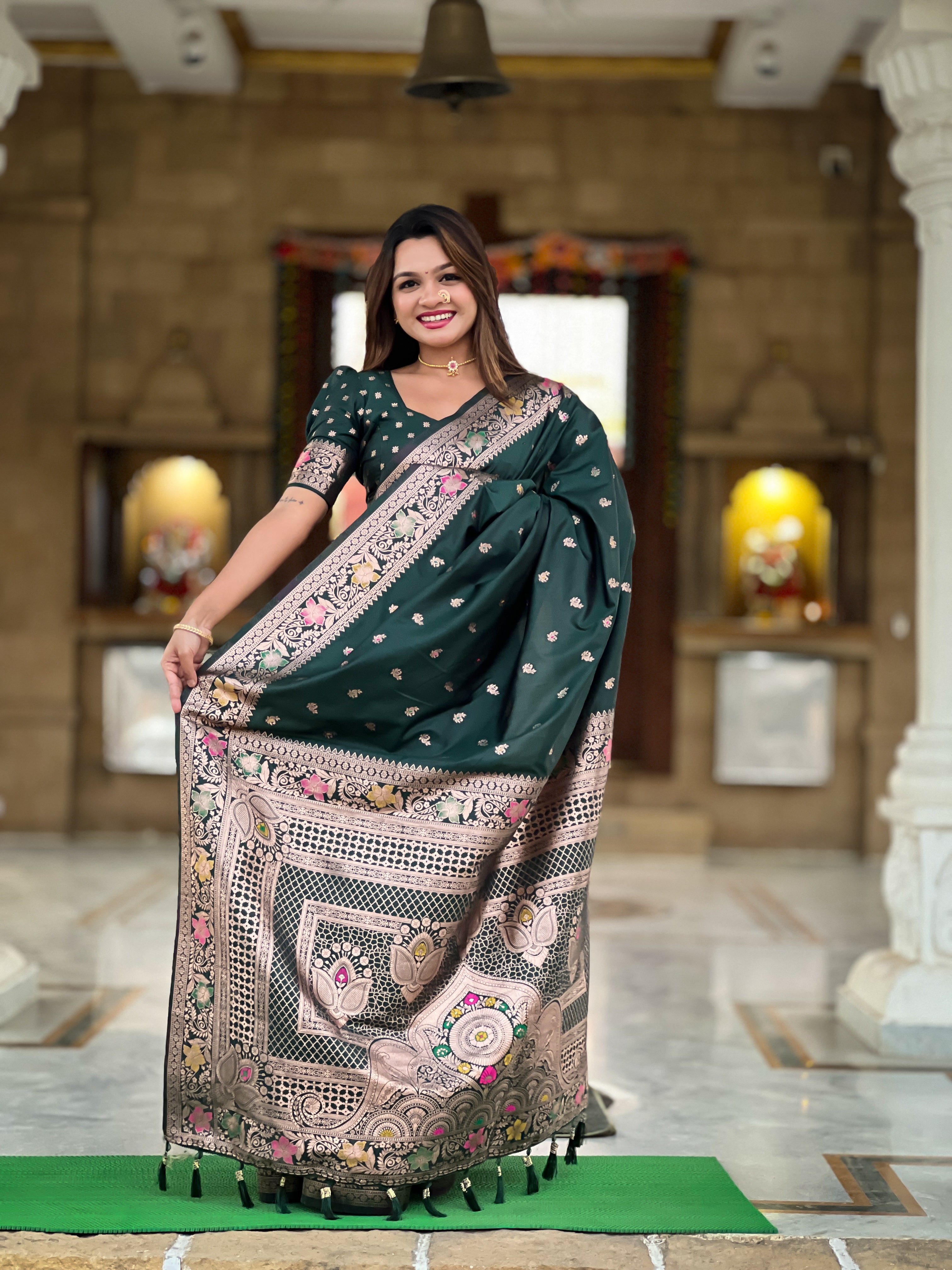 Jungle Green Soft Banarasi Silk Saree