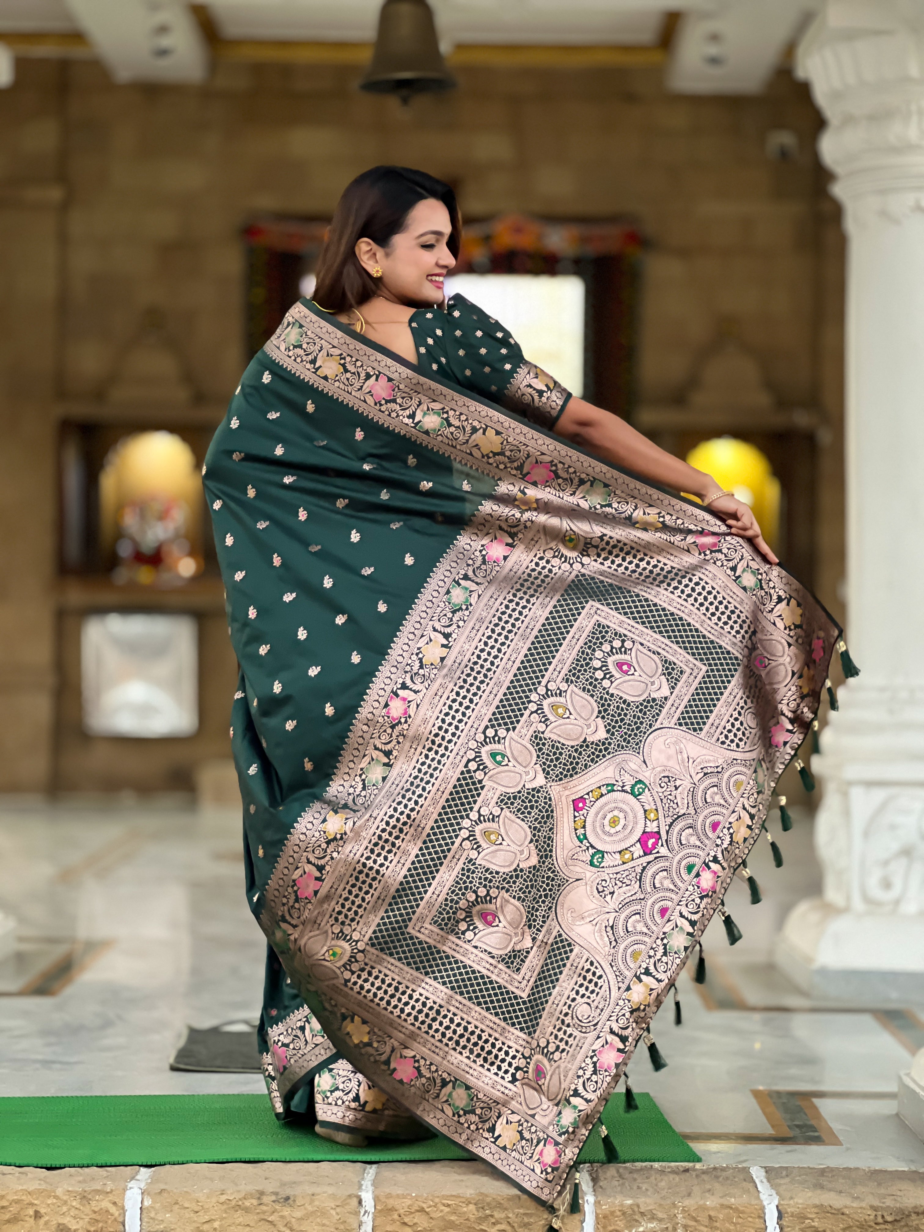 Jungle Green Soft Banarasi Silk Saree
