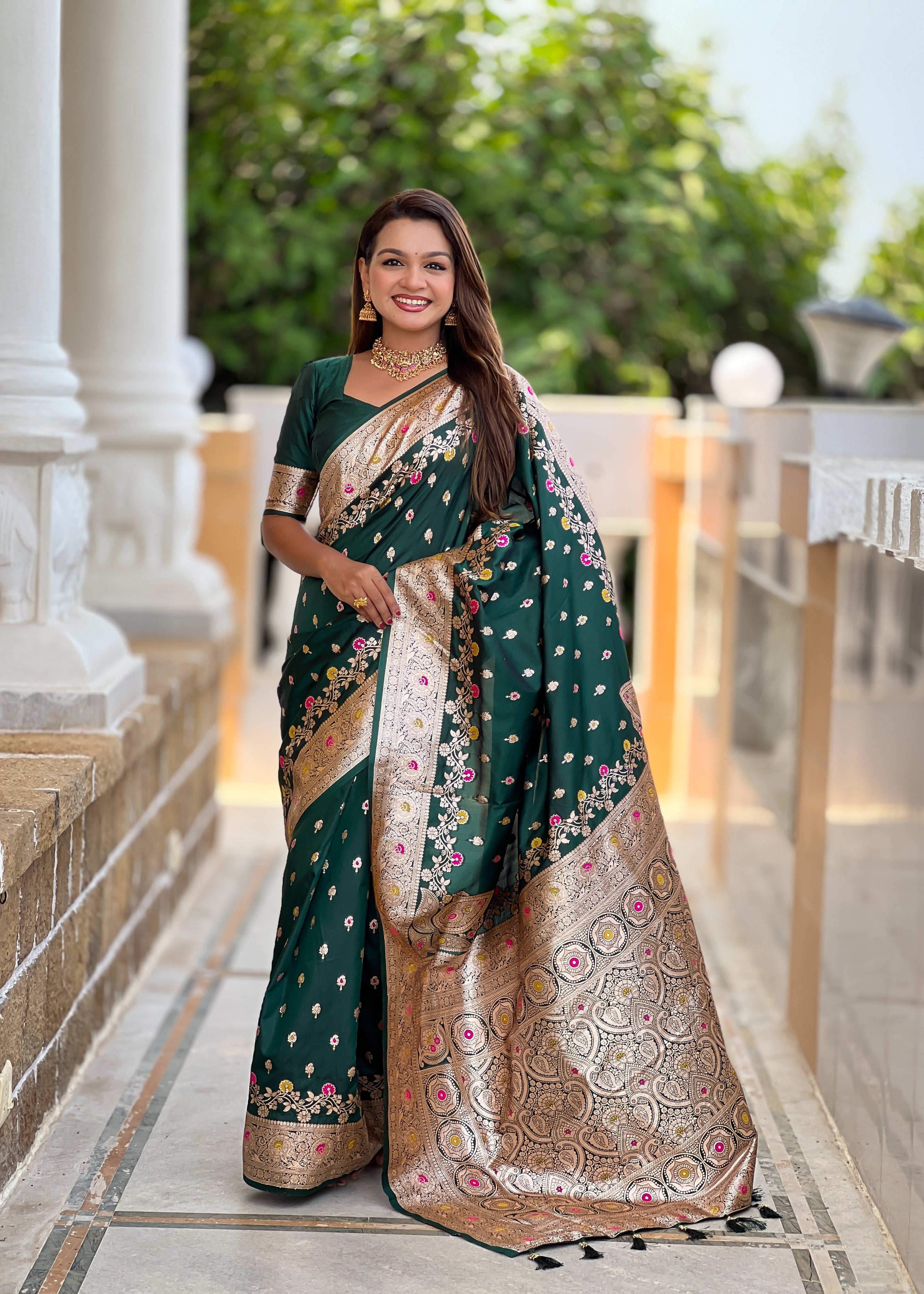Jungle Green Soft Banarasi Silk Saree