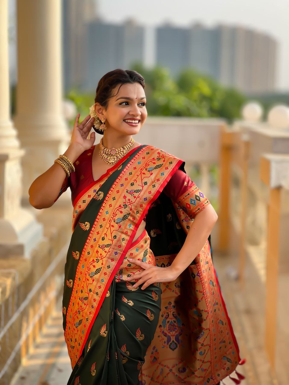 Jungle Green Wedding Wear Soft Paithani Silk Saree