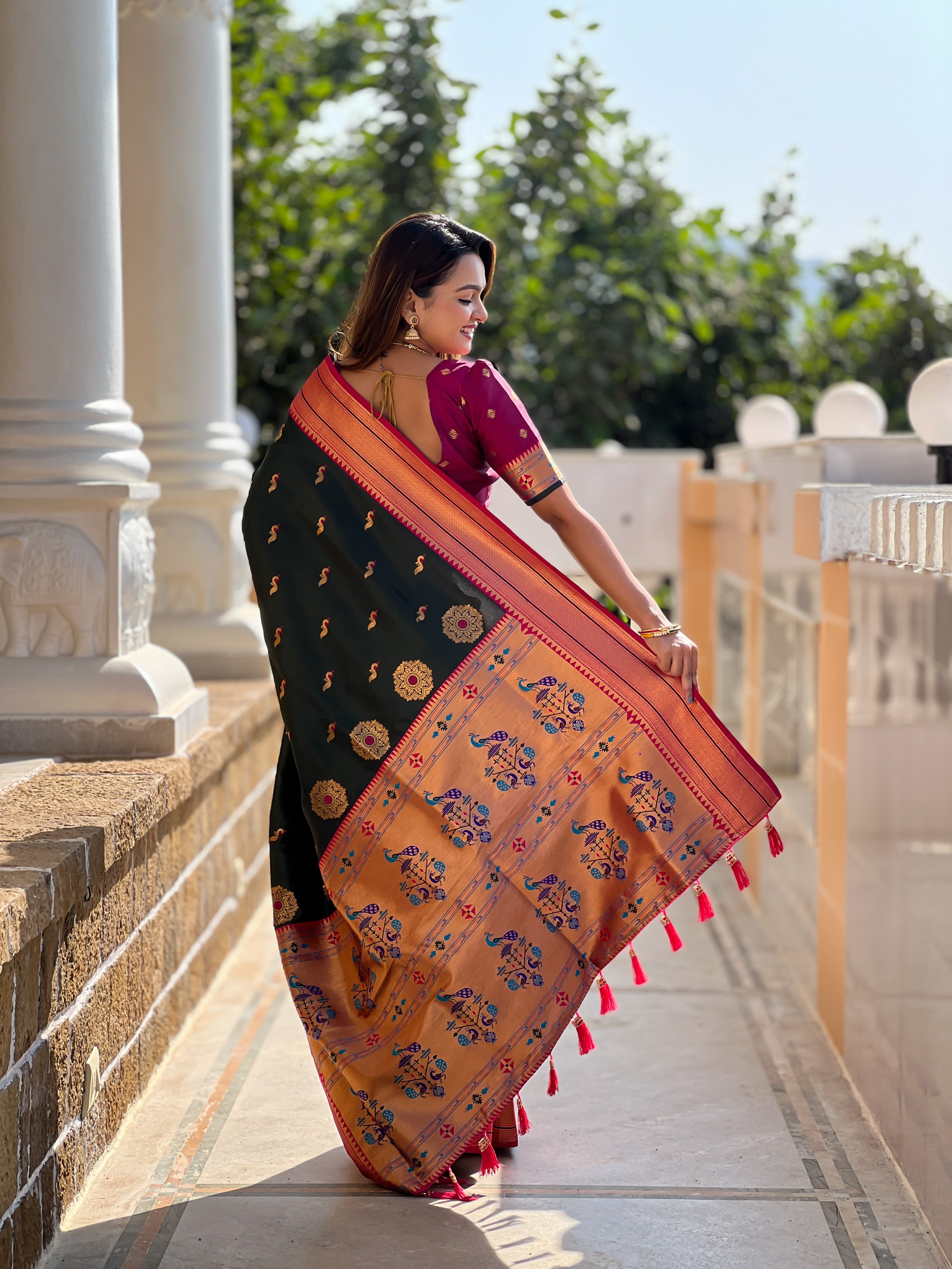 Jungle Green Wedding Wear Soft Paithani Silk Saree