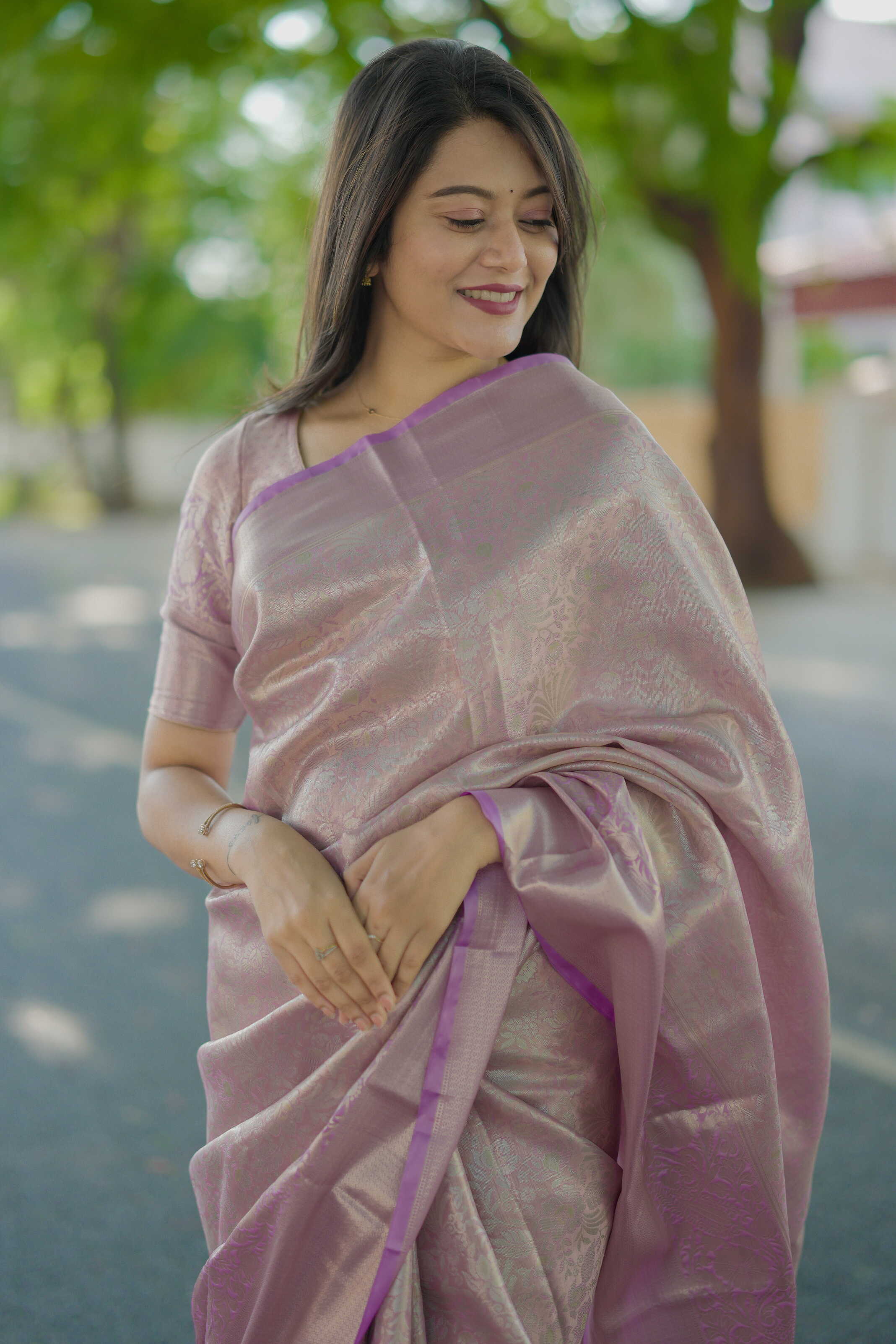 Lavender Bridal Kanchipuram Silk Saree