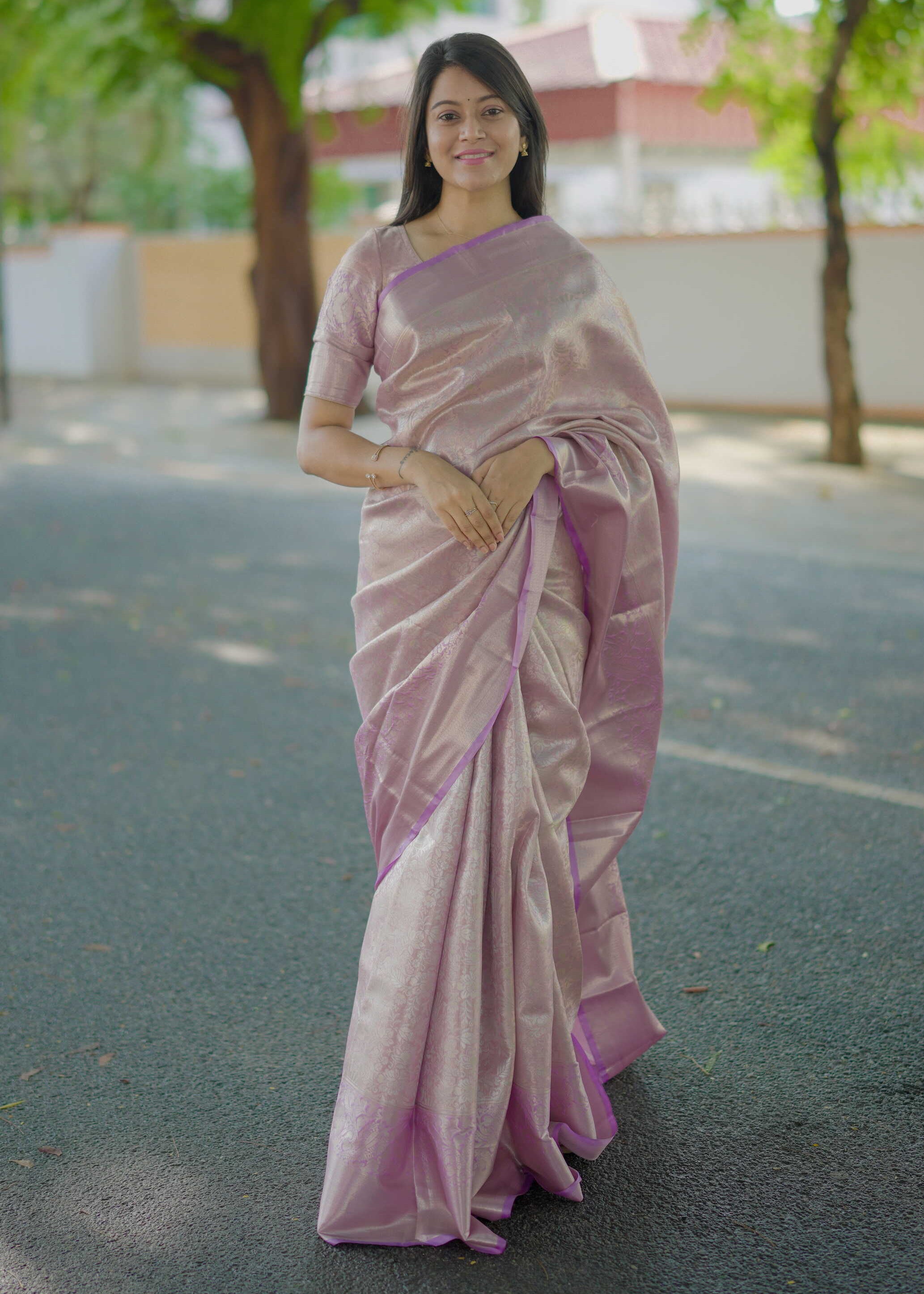 Lavender Bridal Kanchipuram Silk Saree