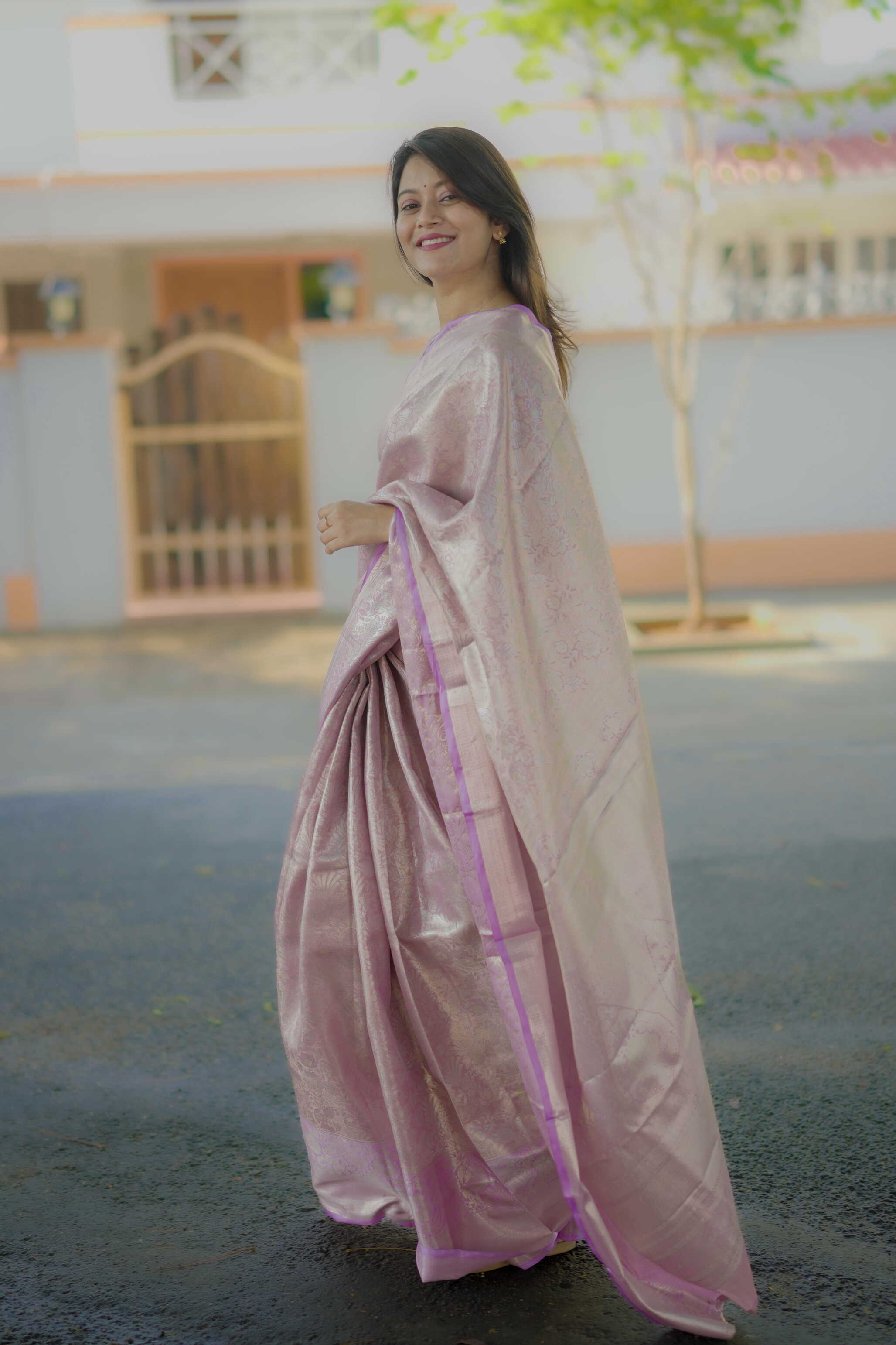 Lavender Bridal Kanchipuram Silk Saree