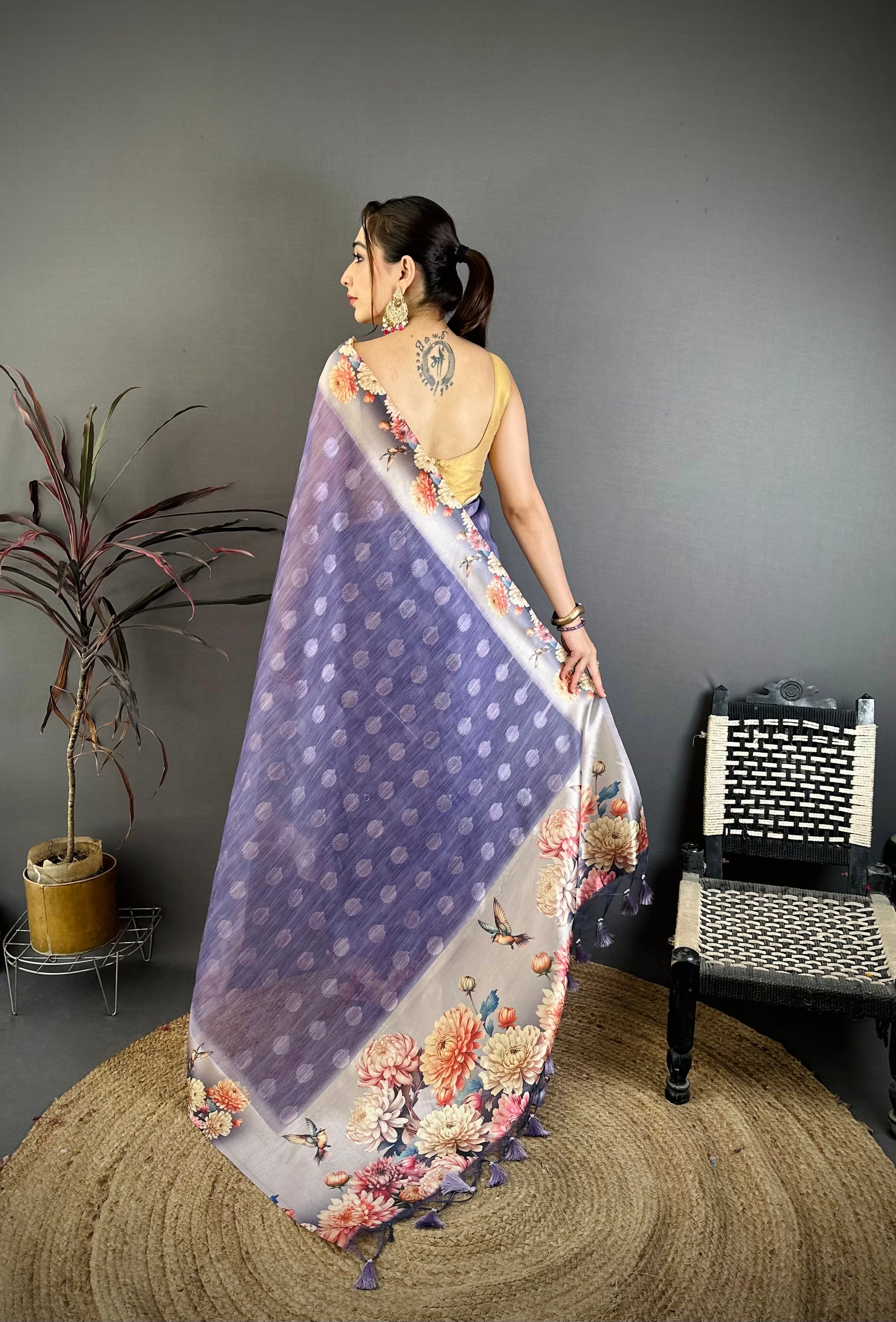 Lavender Designer Cotton Saree