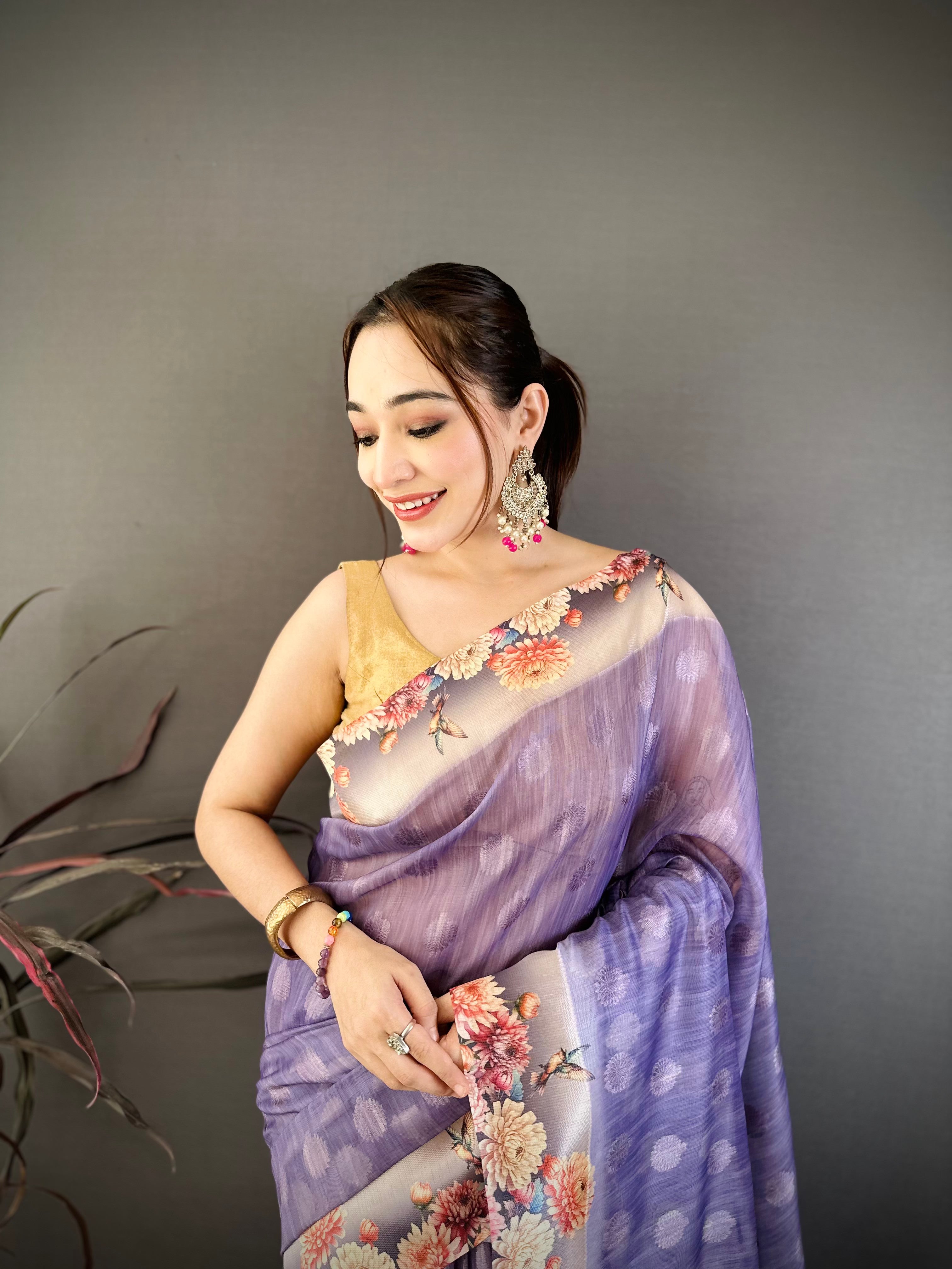 Lavender Designer Cotton Saree