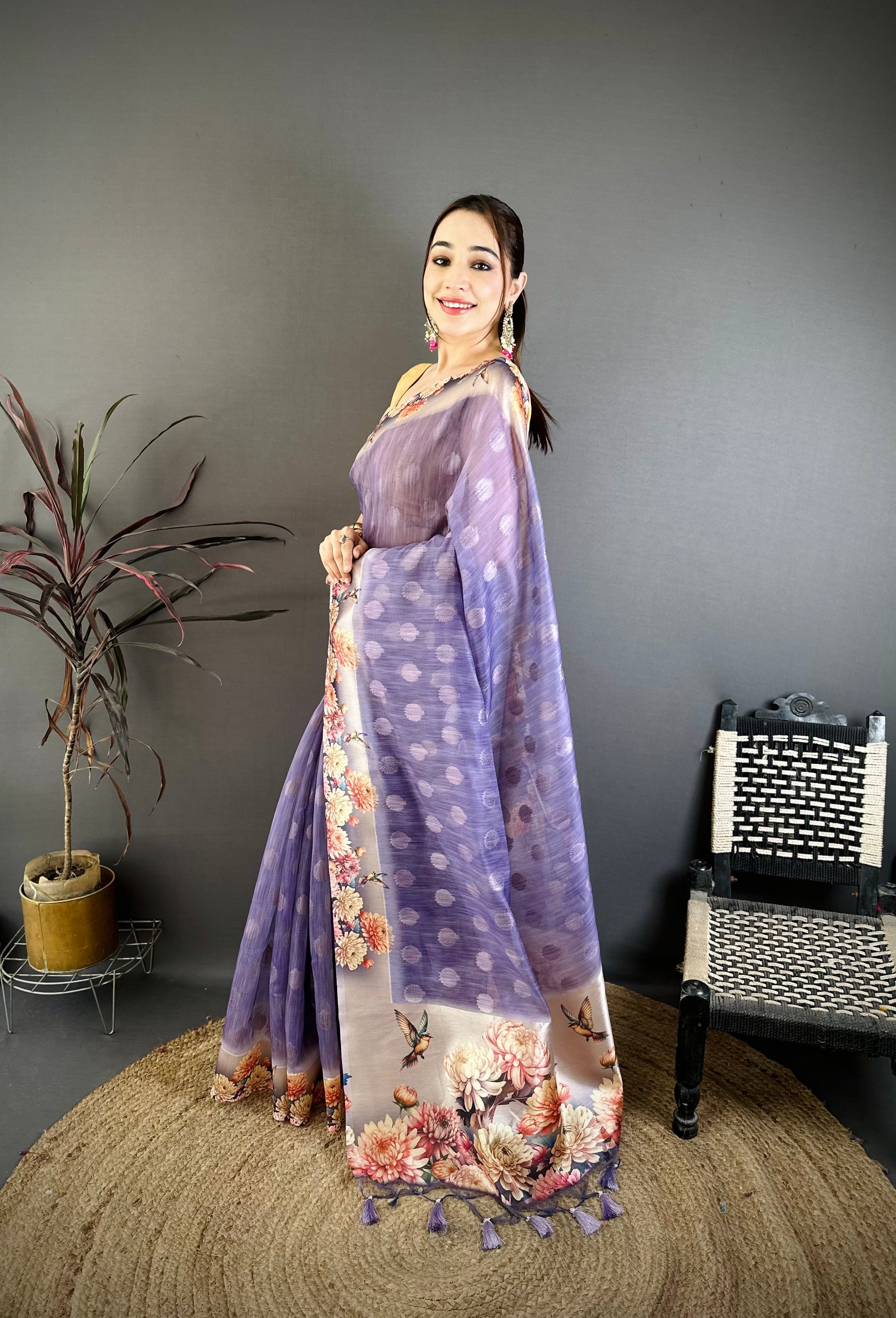 Lavender Designer Cotton Saree