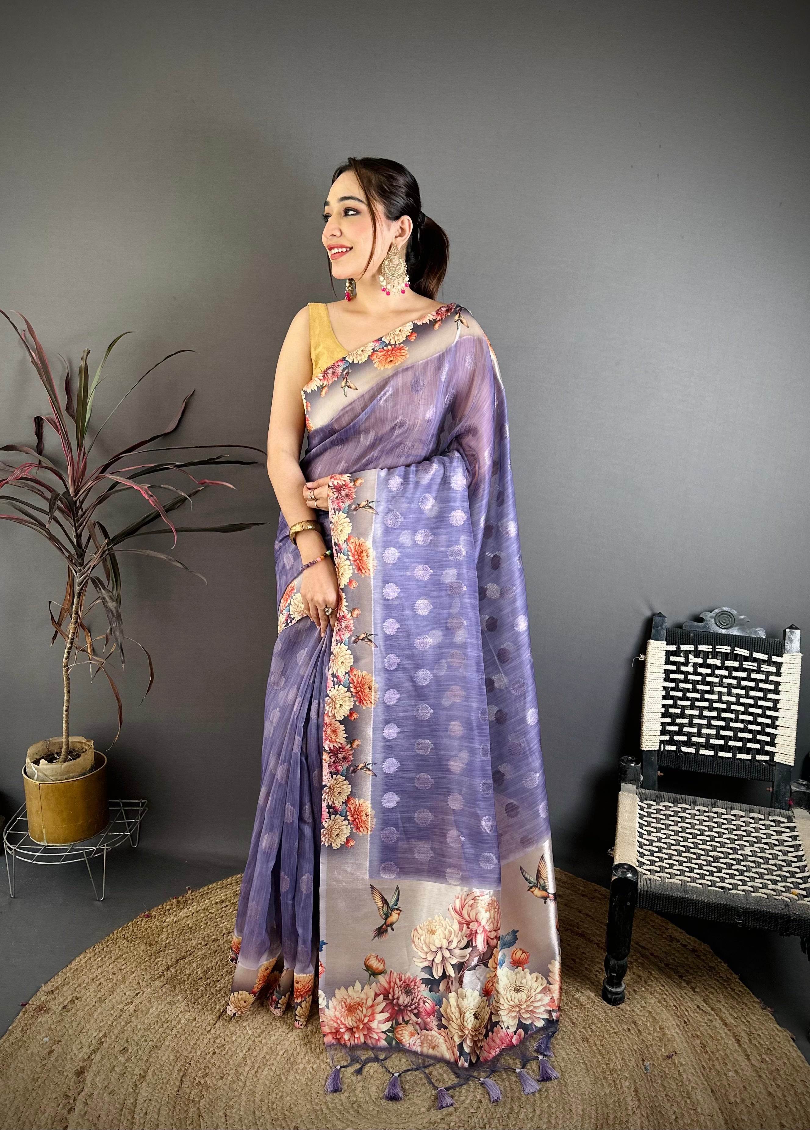 Lavender Designer Cotton Saree