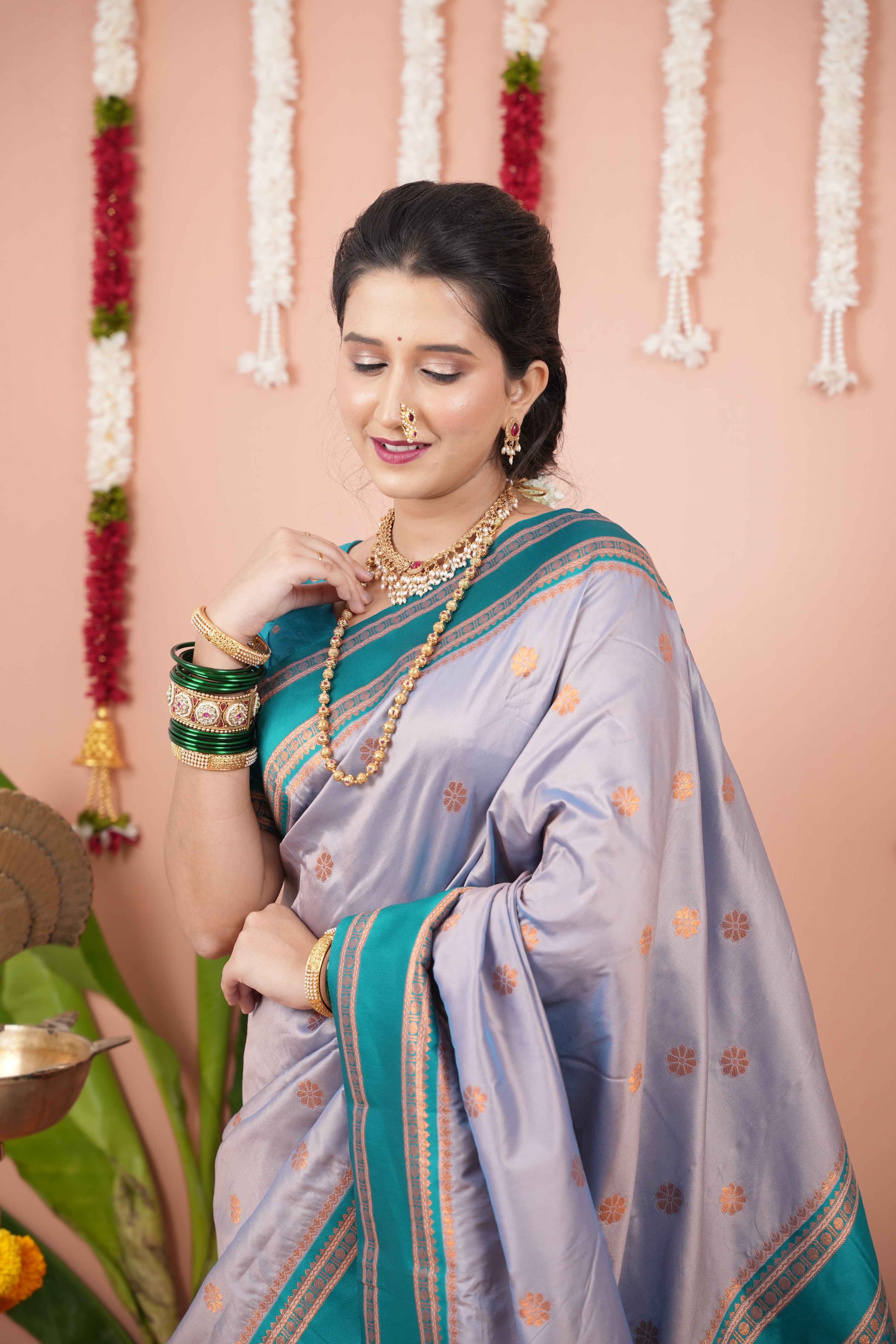 Lavender Grey Wedding Wear Soft Silk Saree