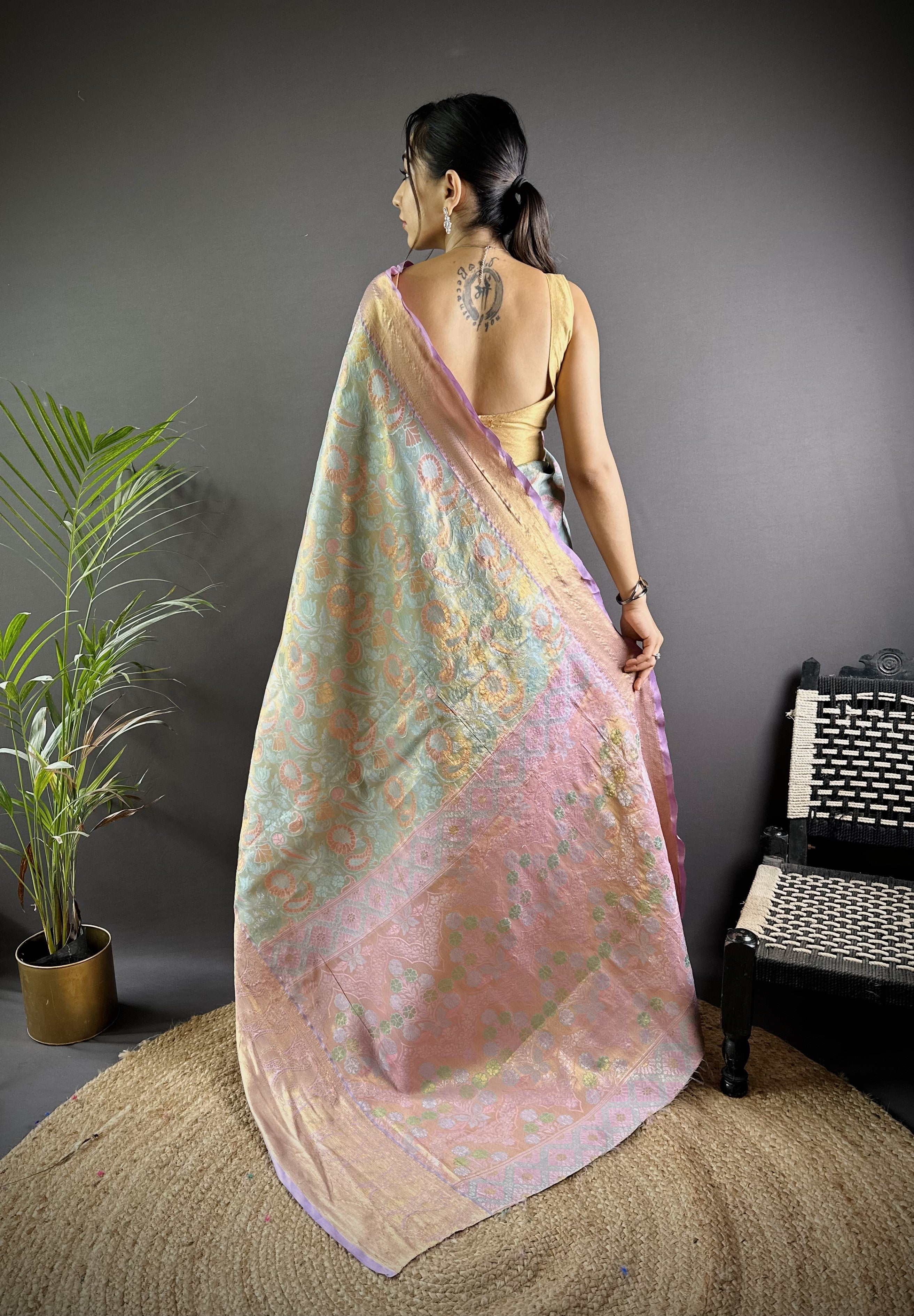 Lavender Kanjivaram Tissue Silk Saree