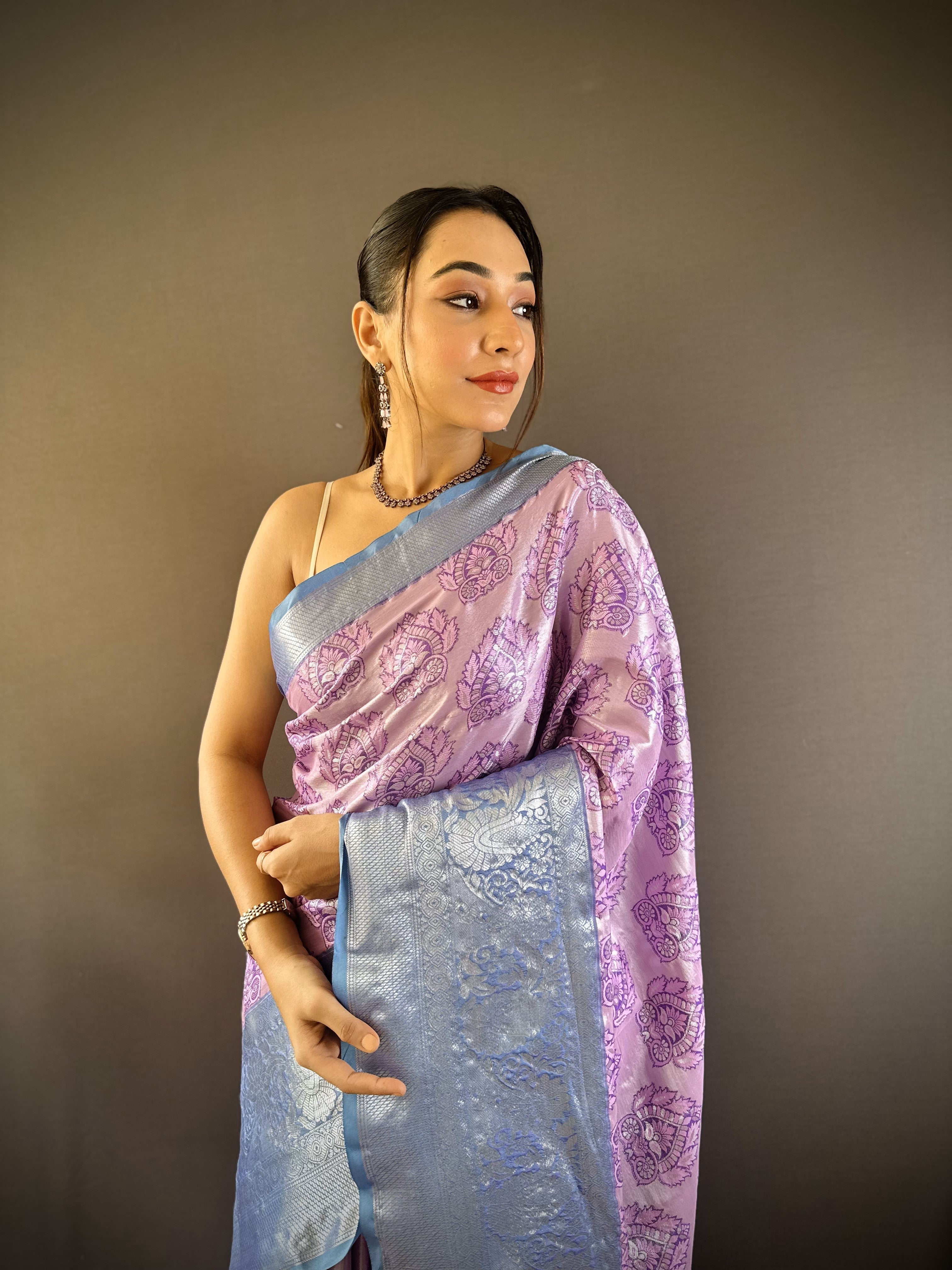 Lavender Kanjivaram Tissue Silk Saree