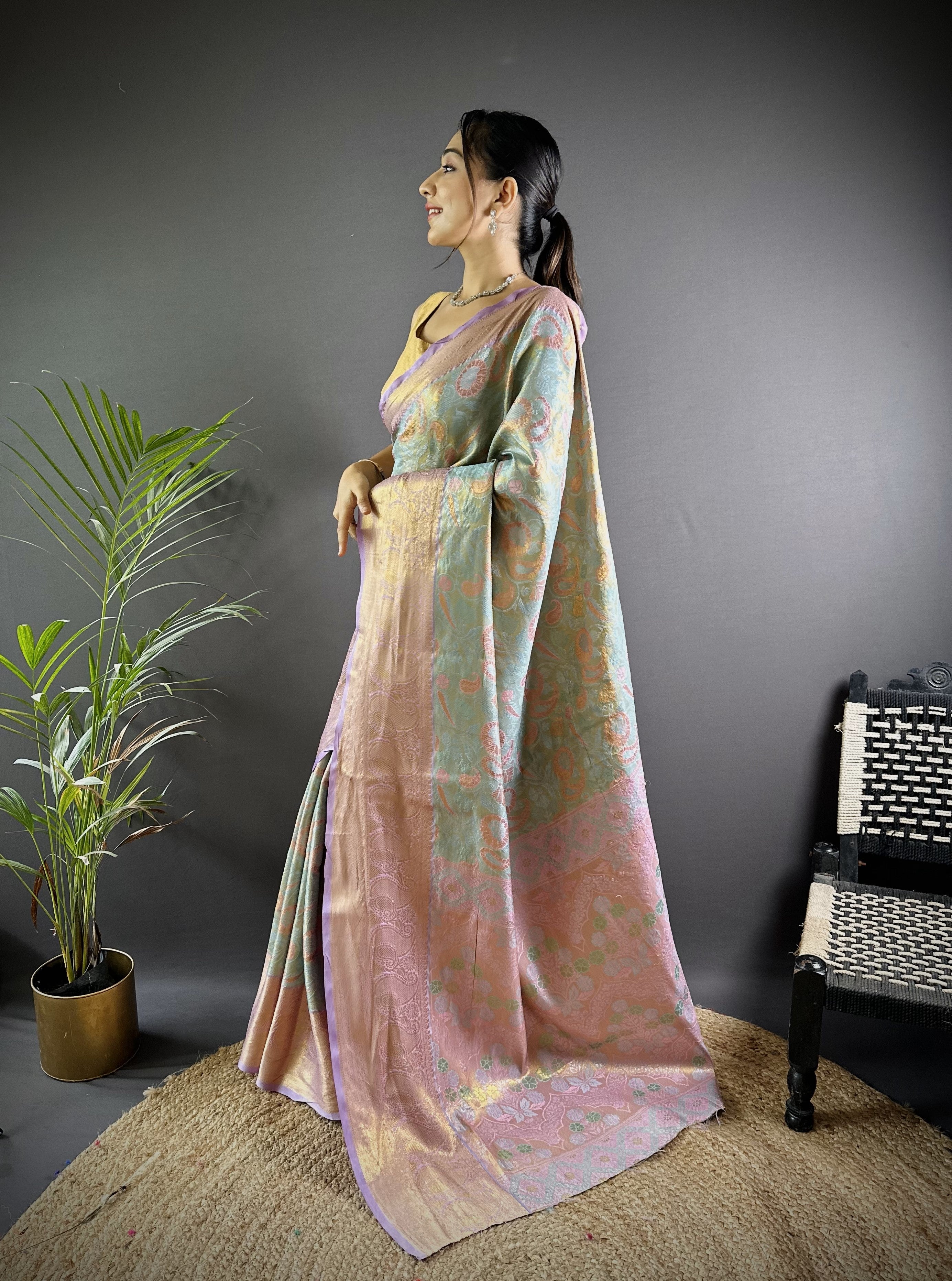 Lavender Kanjivaram Tissue Silk Saree