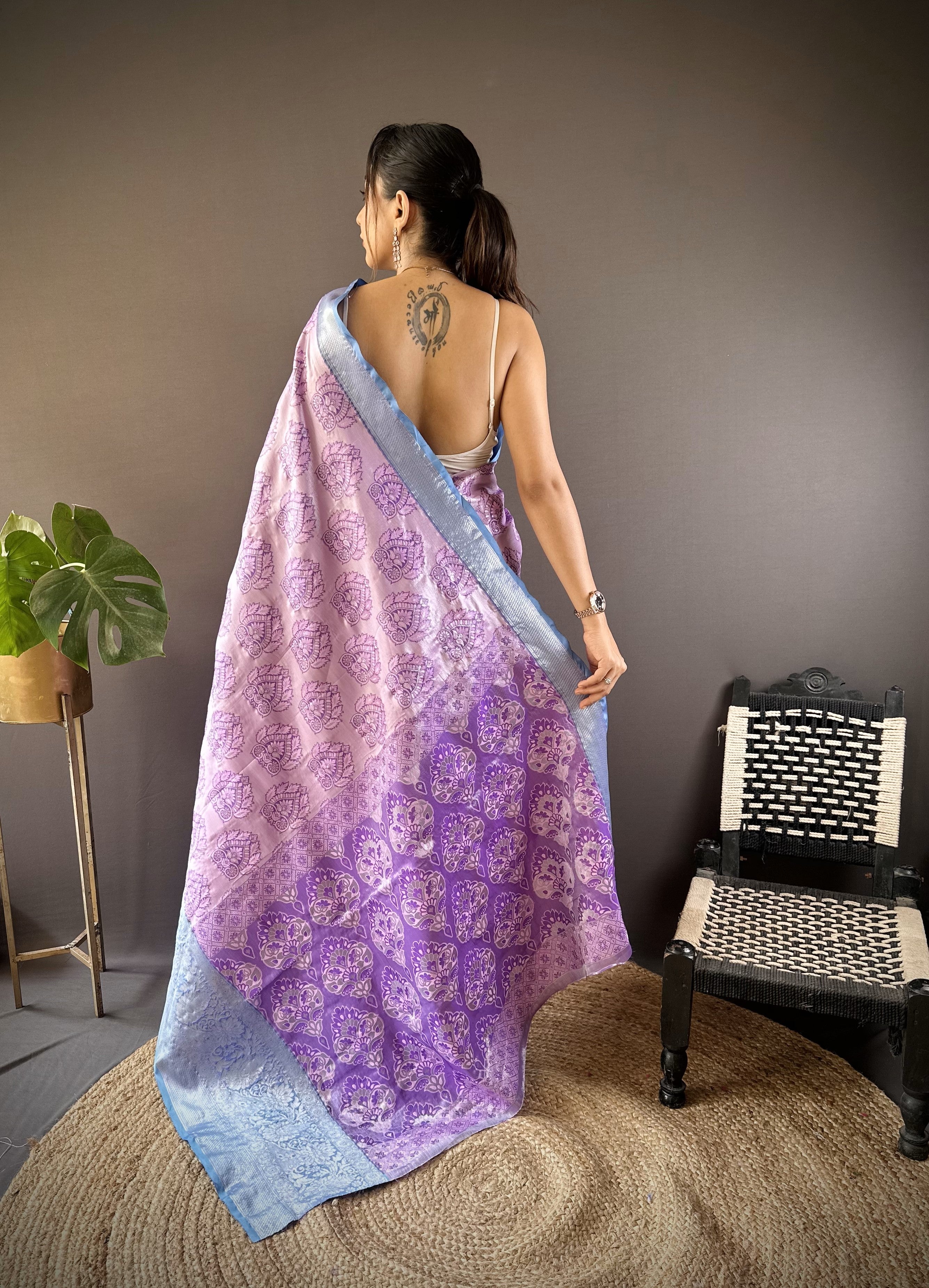 Lavender Kanjivaram Tissue Silk Saree