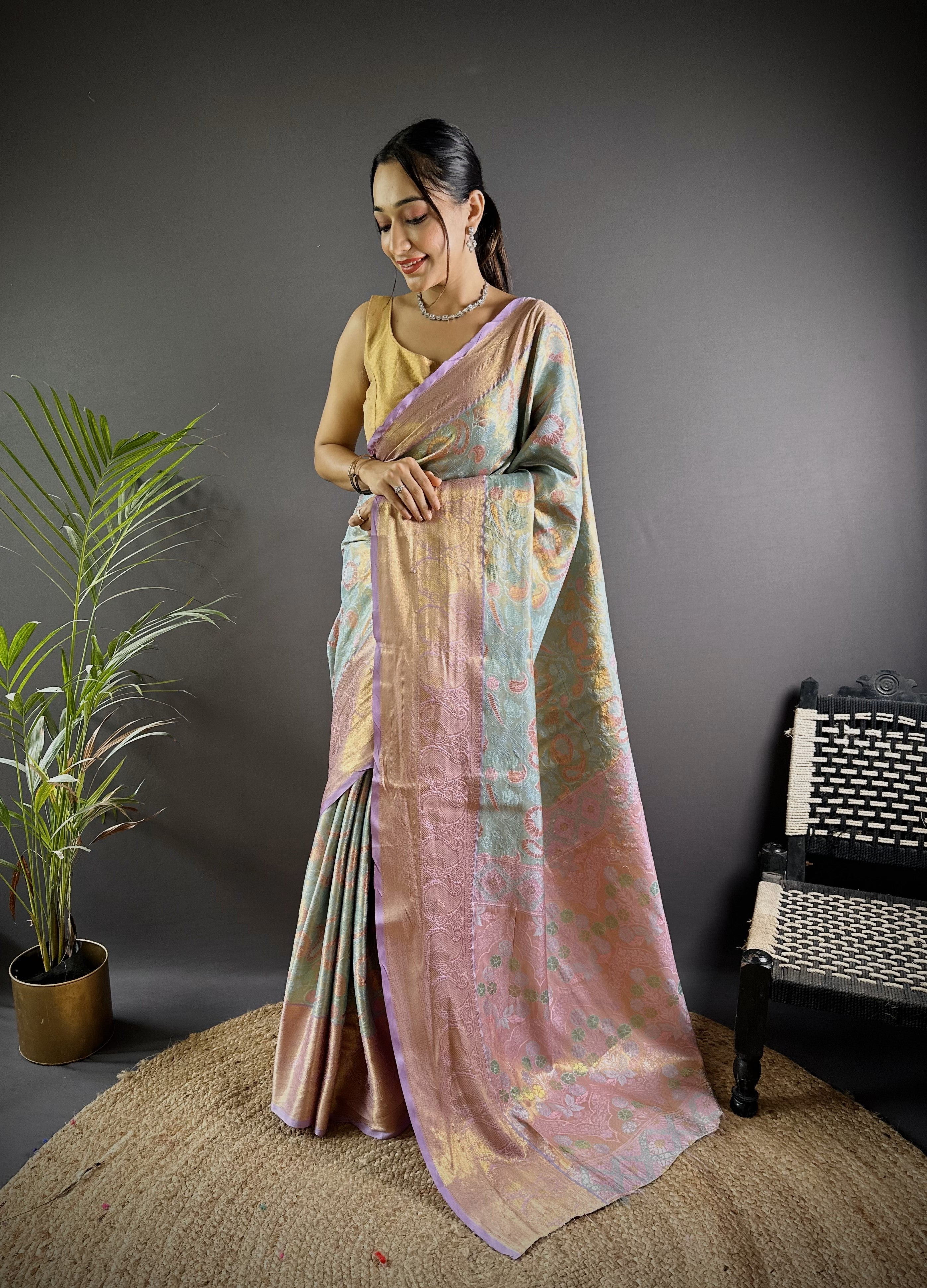 Lavender Kanjivaram Tissue Silk Saree
