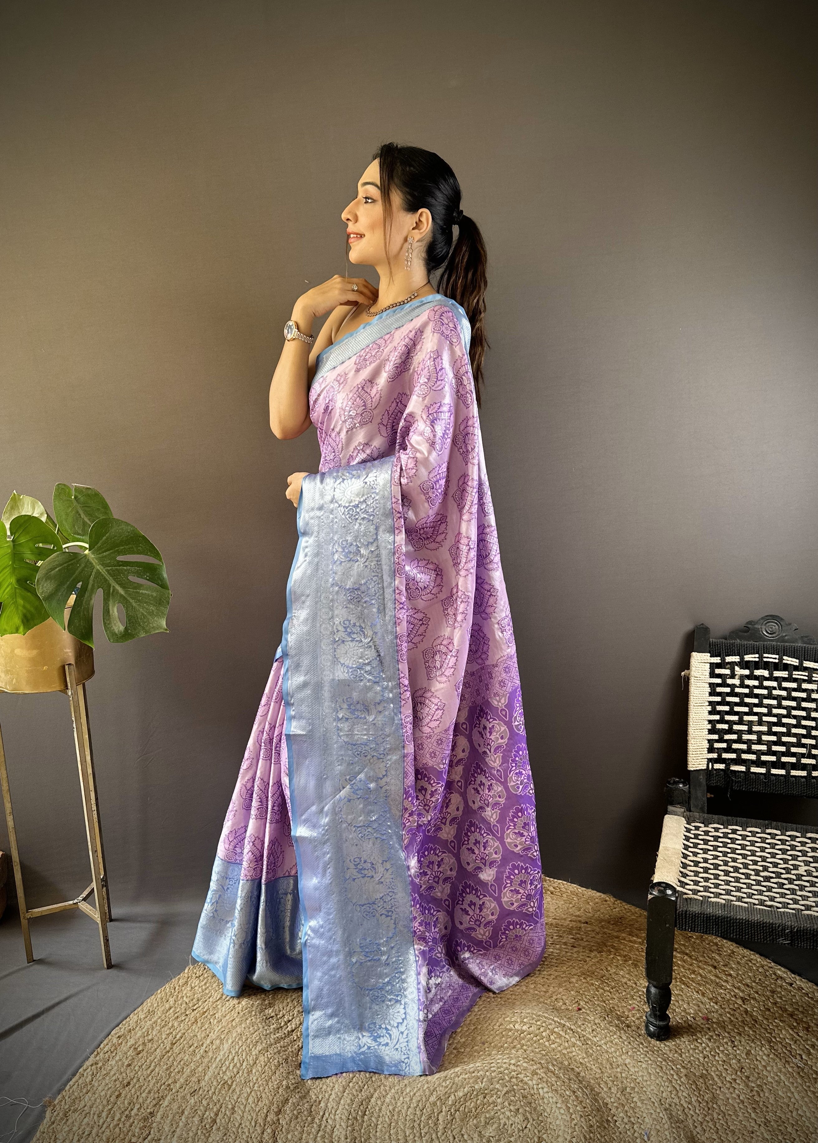 Lavender Kanjivaram Tissue Silk Saree