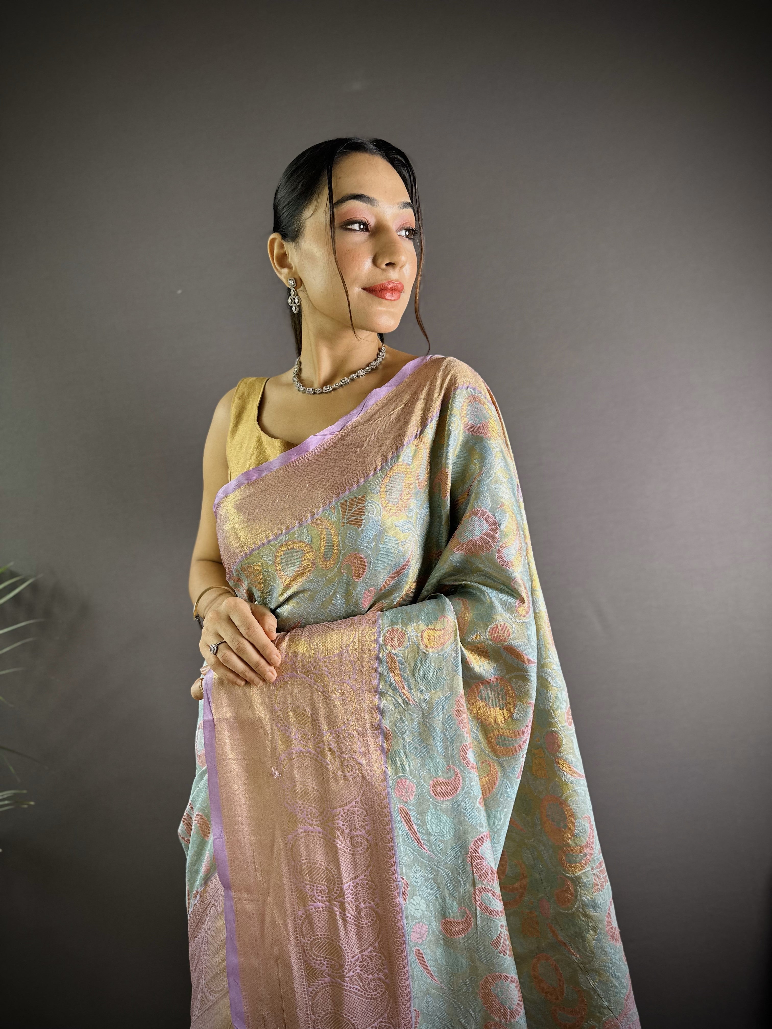 Lavender Kanjivaram Tissue Silk Saree