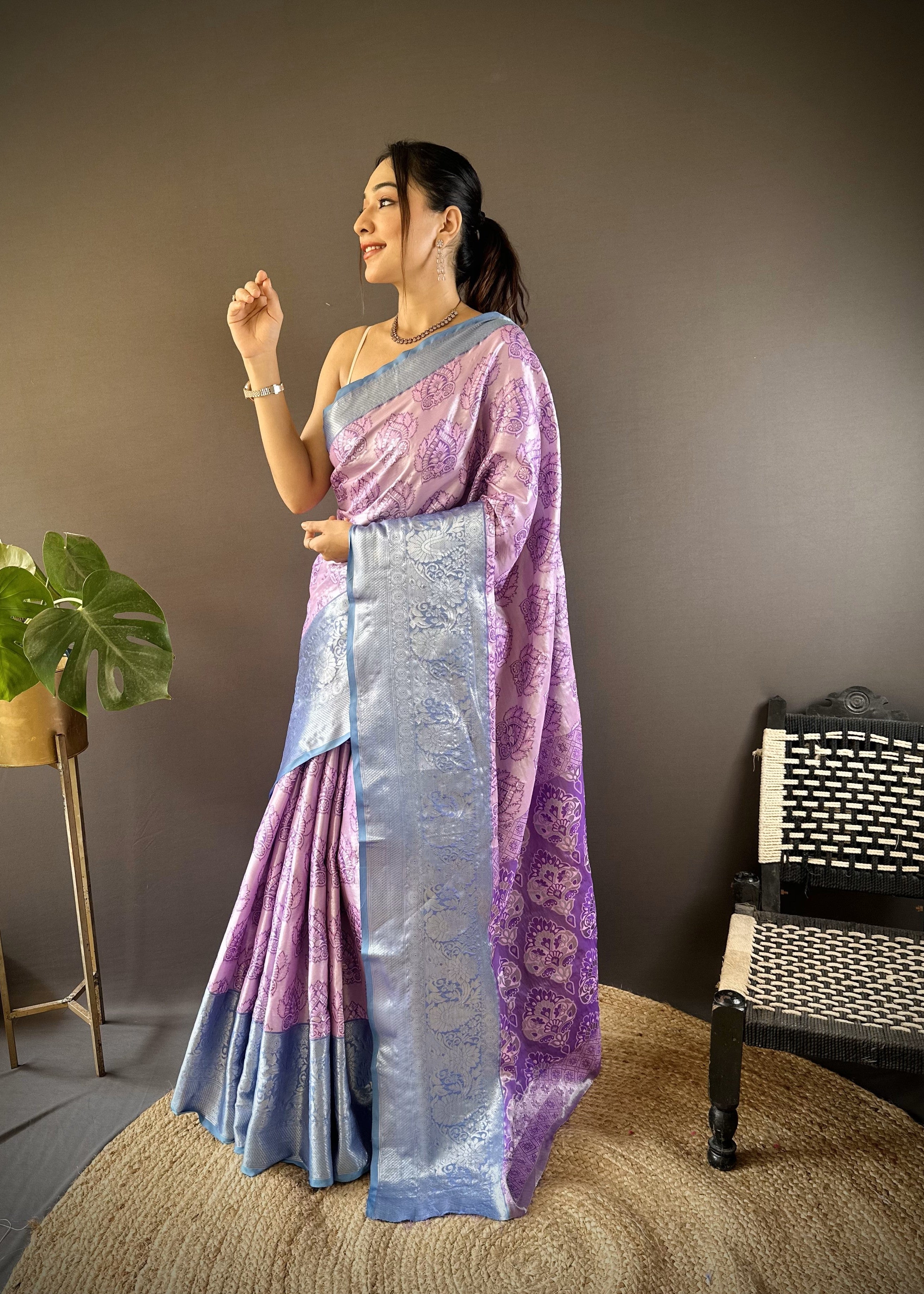 Lavender Kanjivaram Tissue Silk Saree