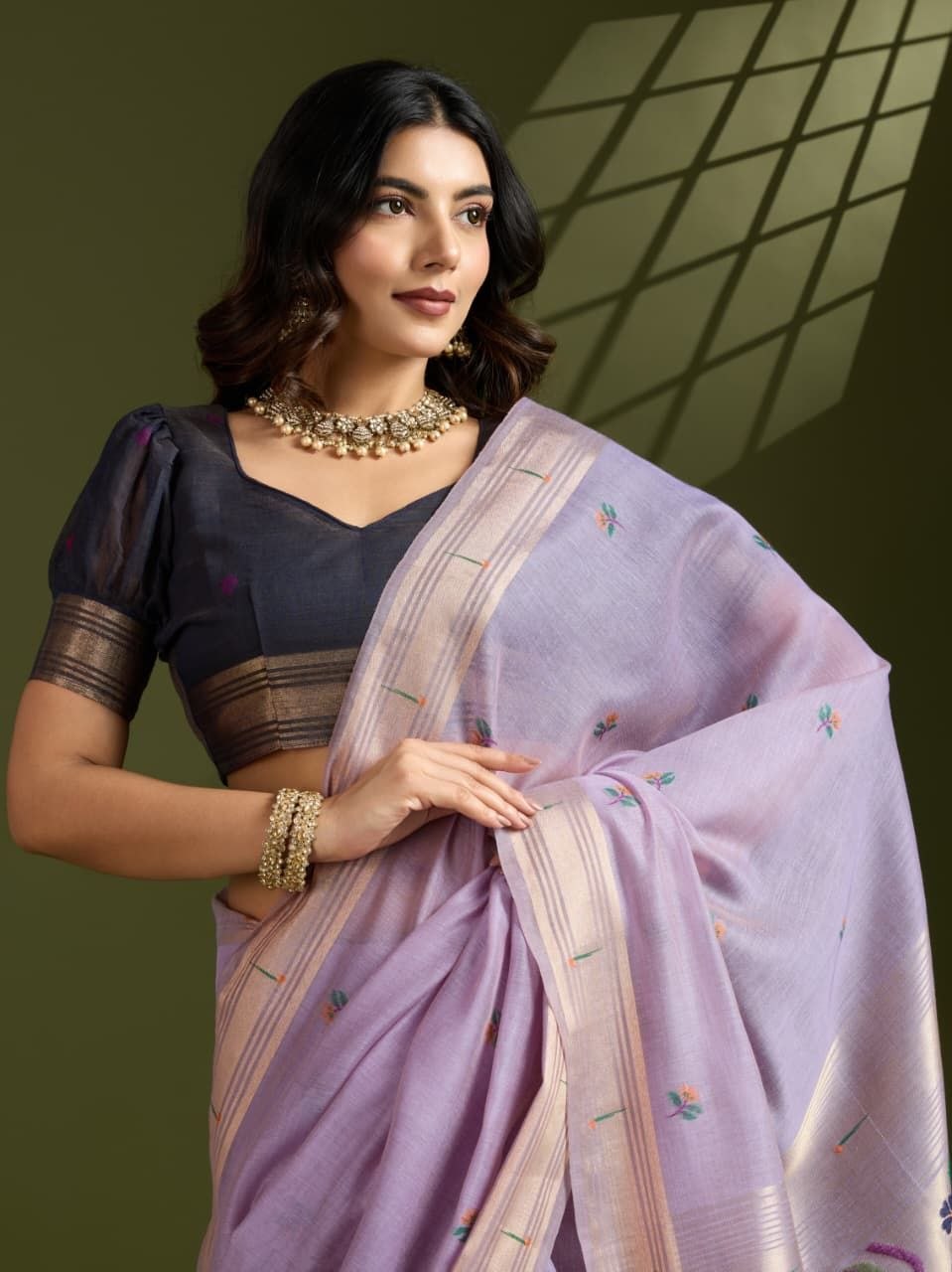 Lavender Muga Cotton Paithani Saree