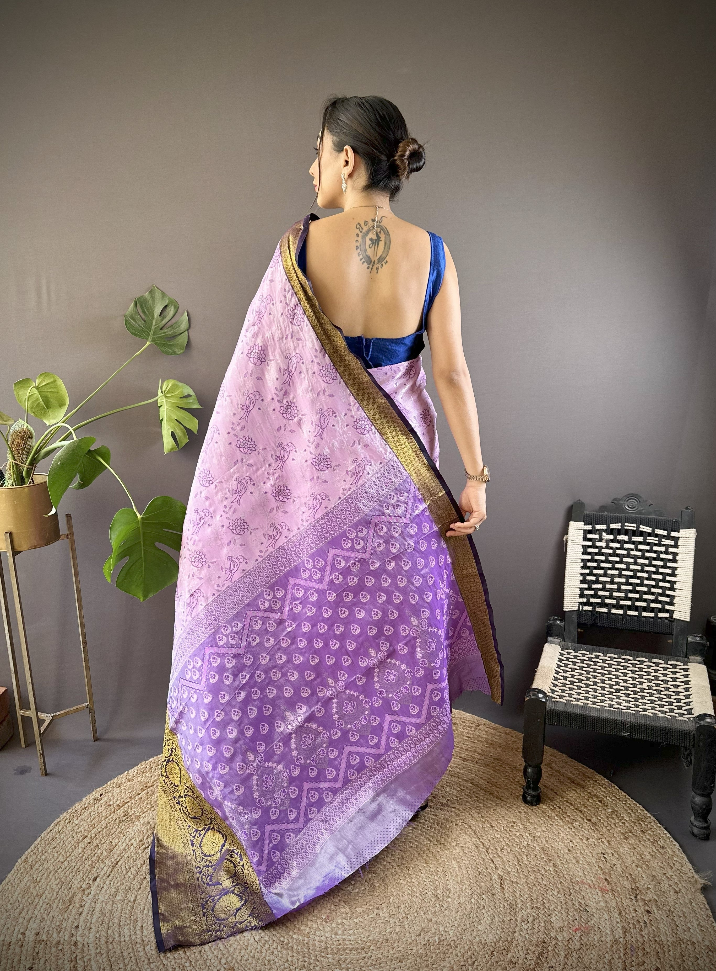 Lavender Purple Kanjivaram Tissue Silk Saree