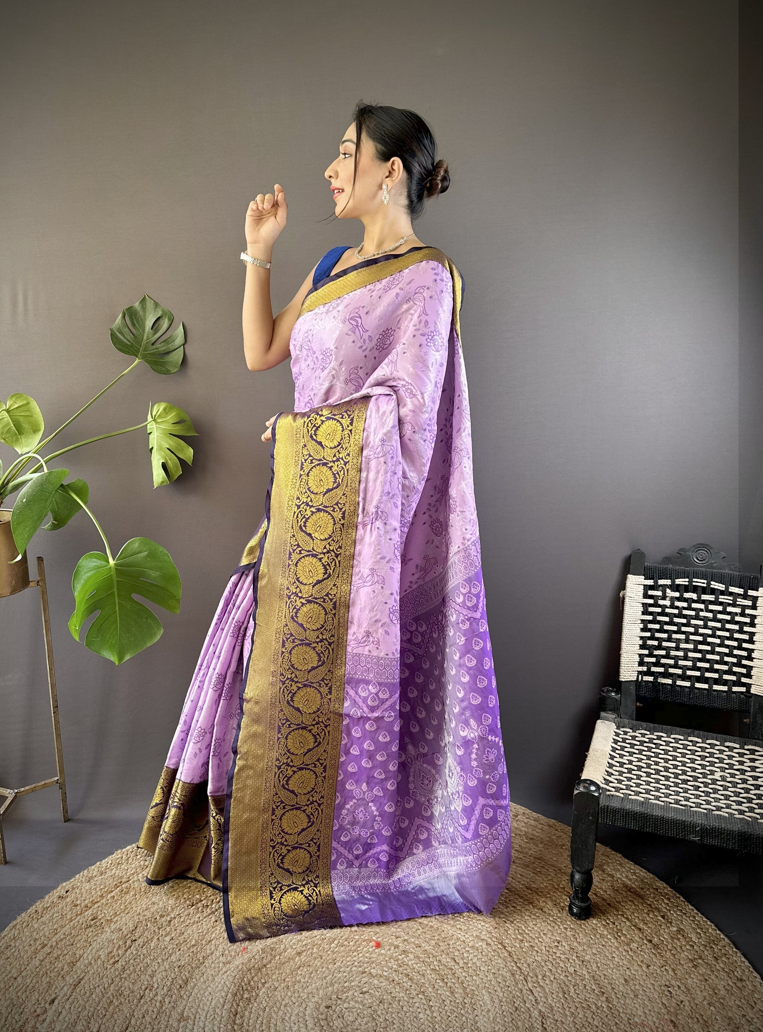 Lavender Purple Kanjivaram Tissue Silk Saree