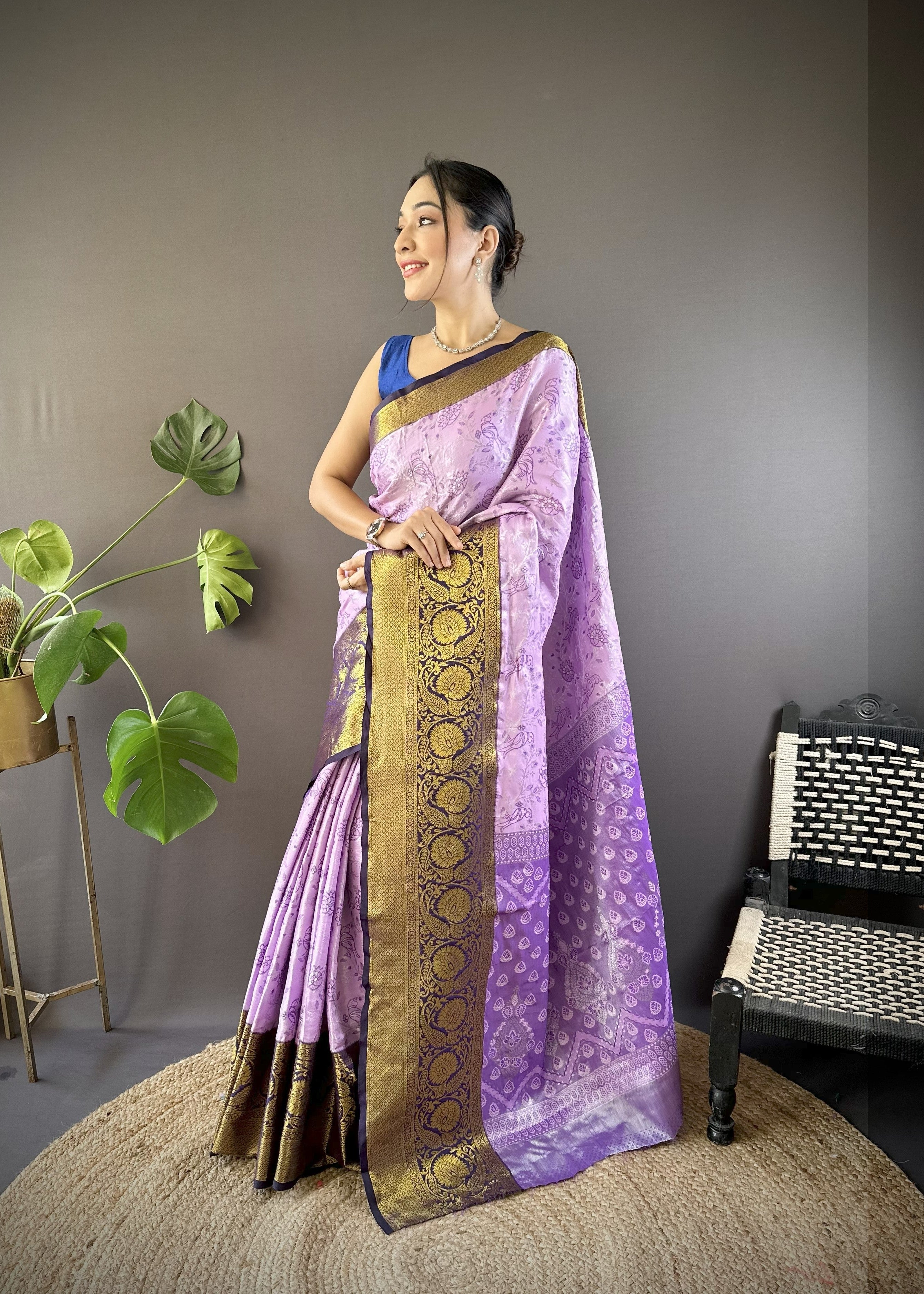 Lavender Purple Kanjivaram Tissue Silk Saree