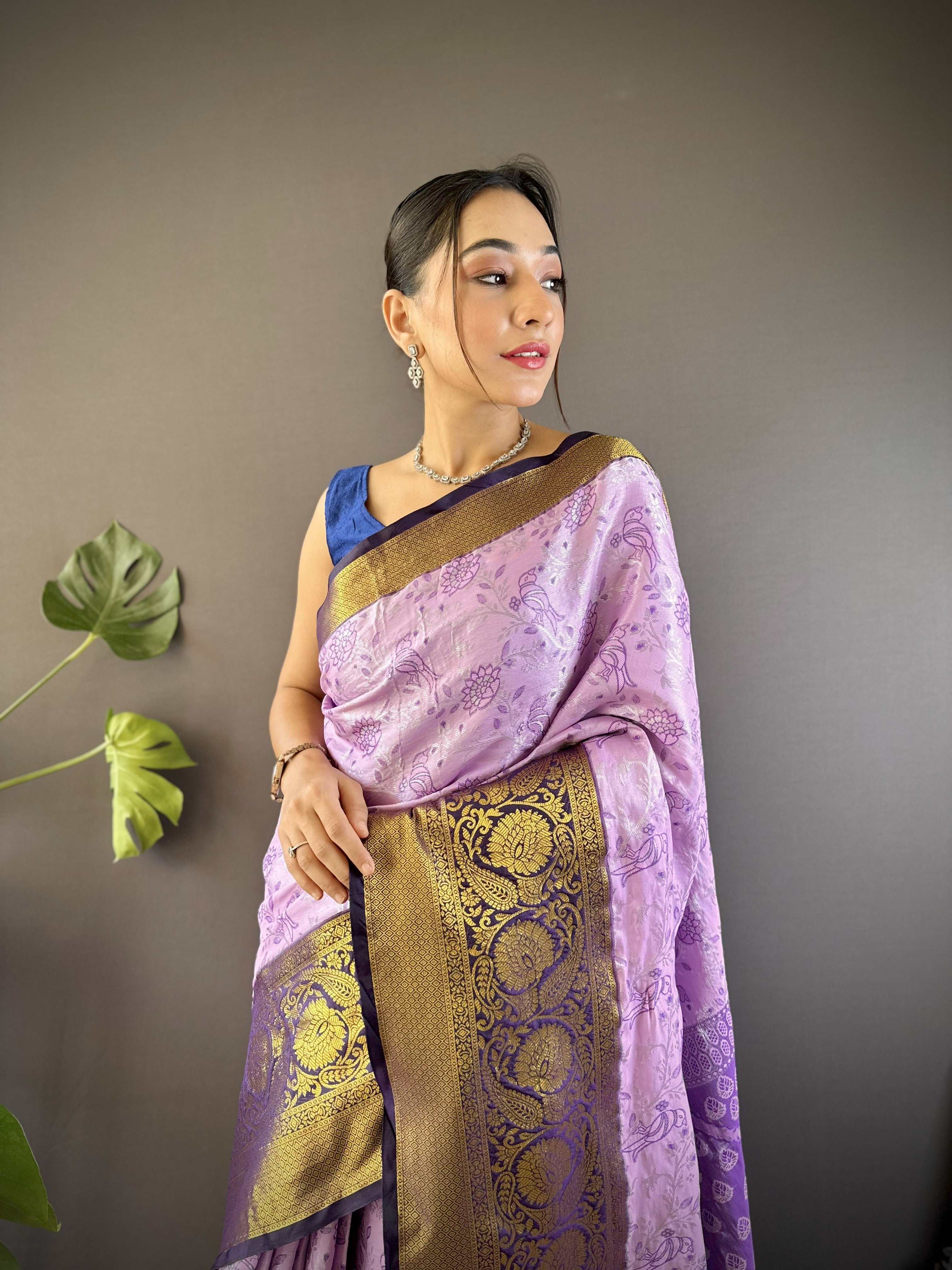 Lavender Purple Kanjivaram Tissue Silk Saree