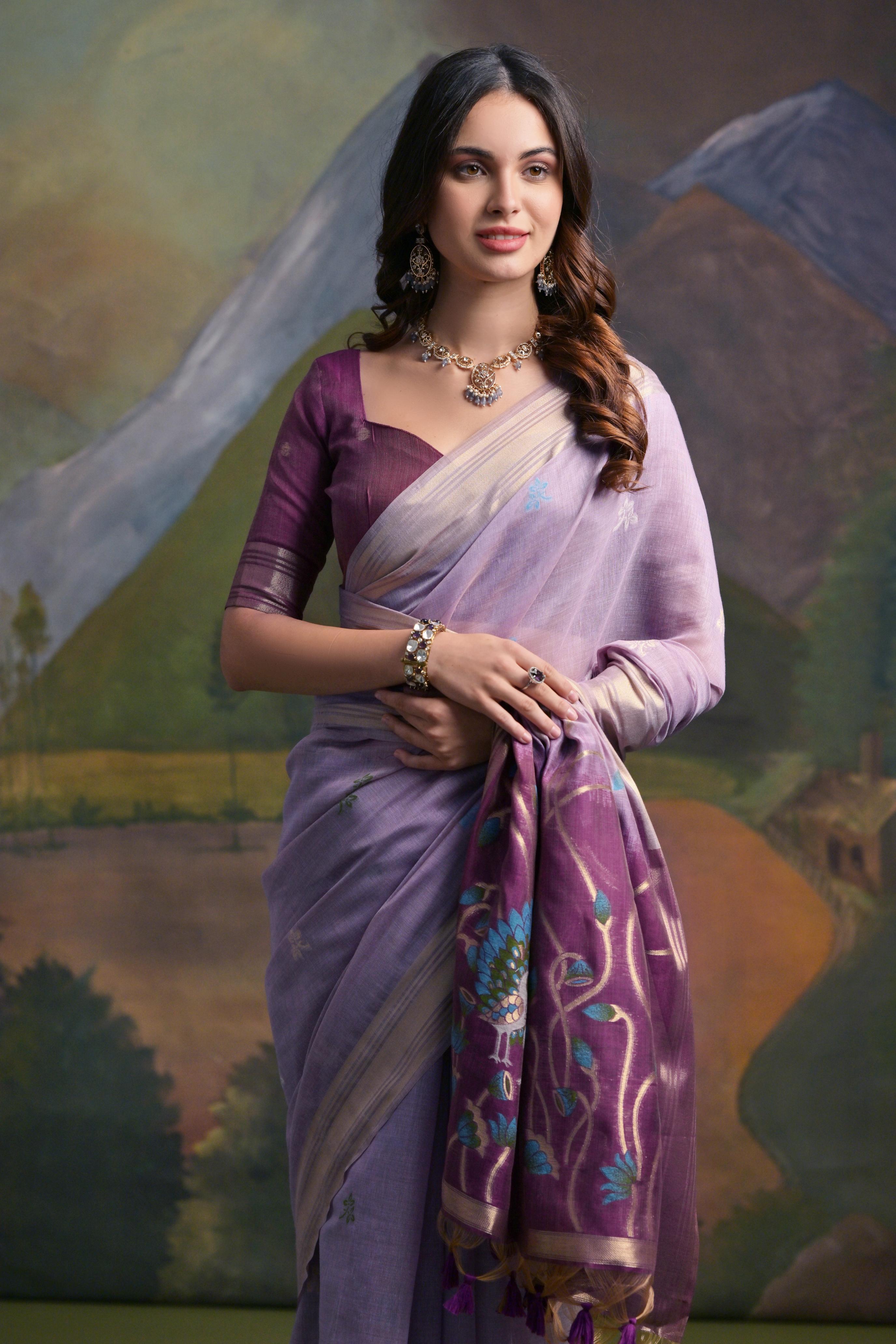 Lavender Soft Muga Silk Saree
