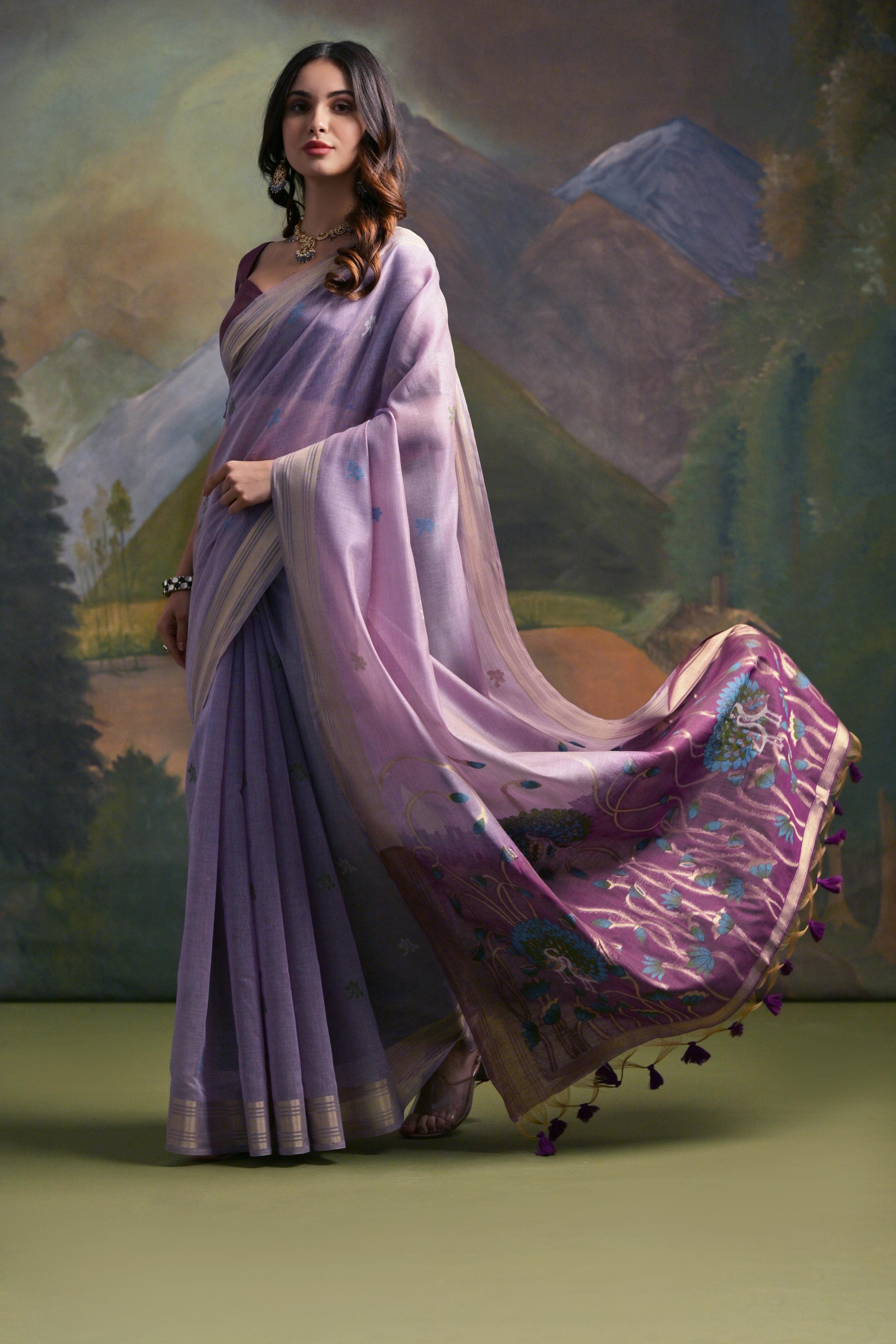 Lavender Soft Muga Silk Saree