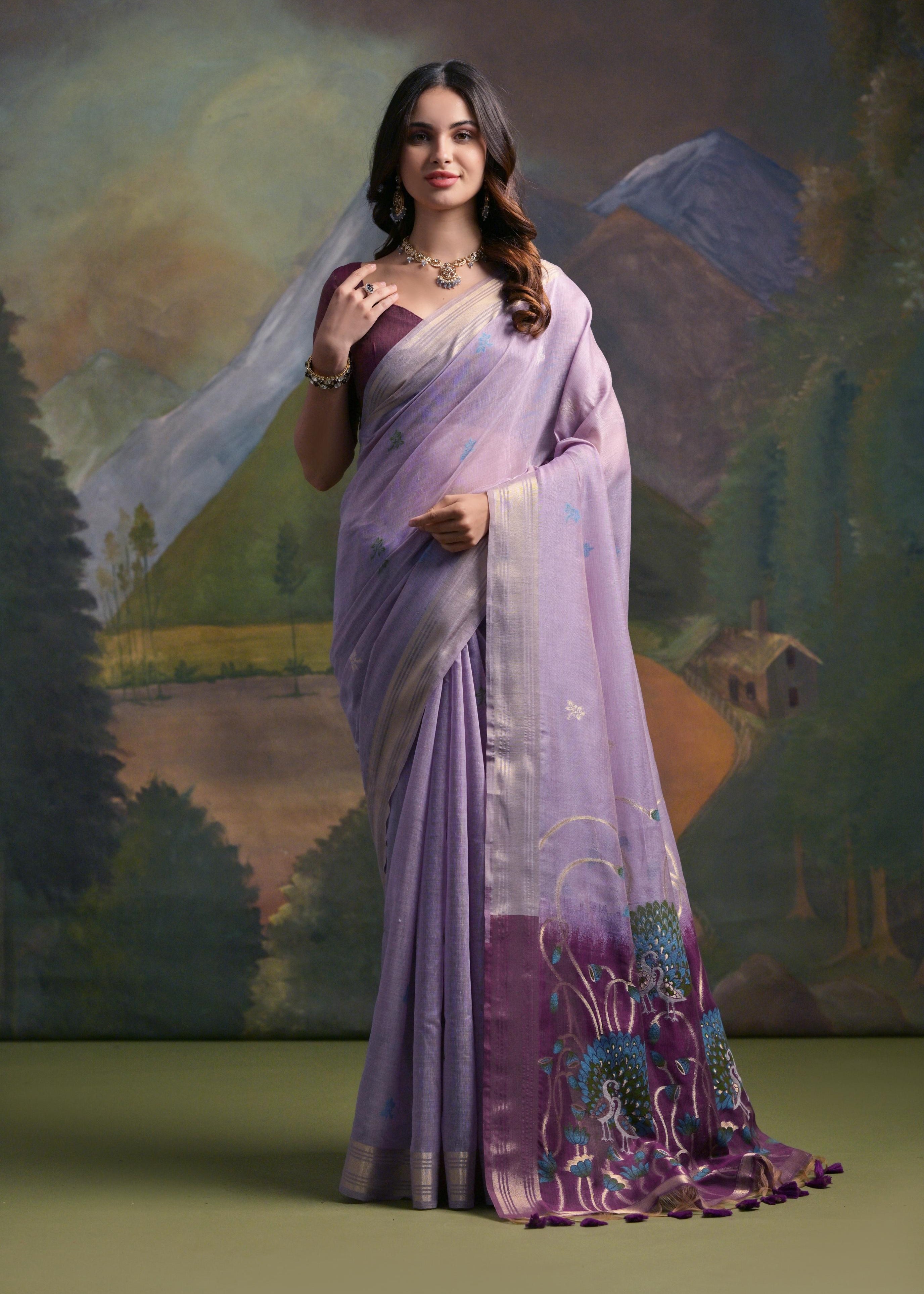 Lavender Soft Muga Silk Saree