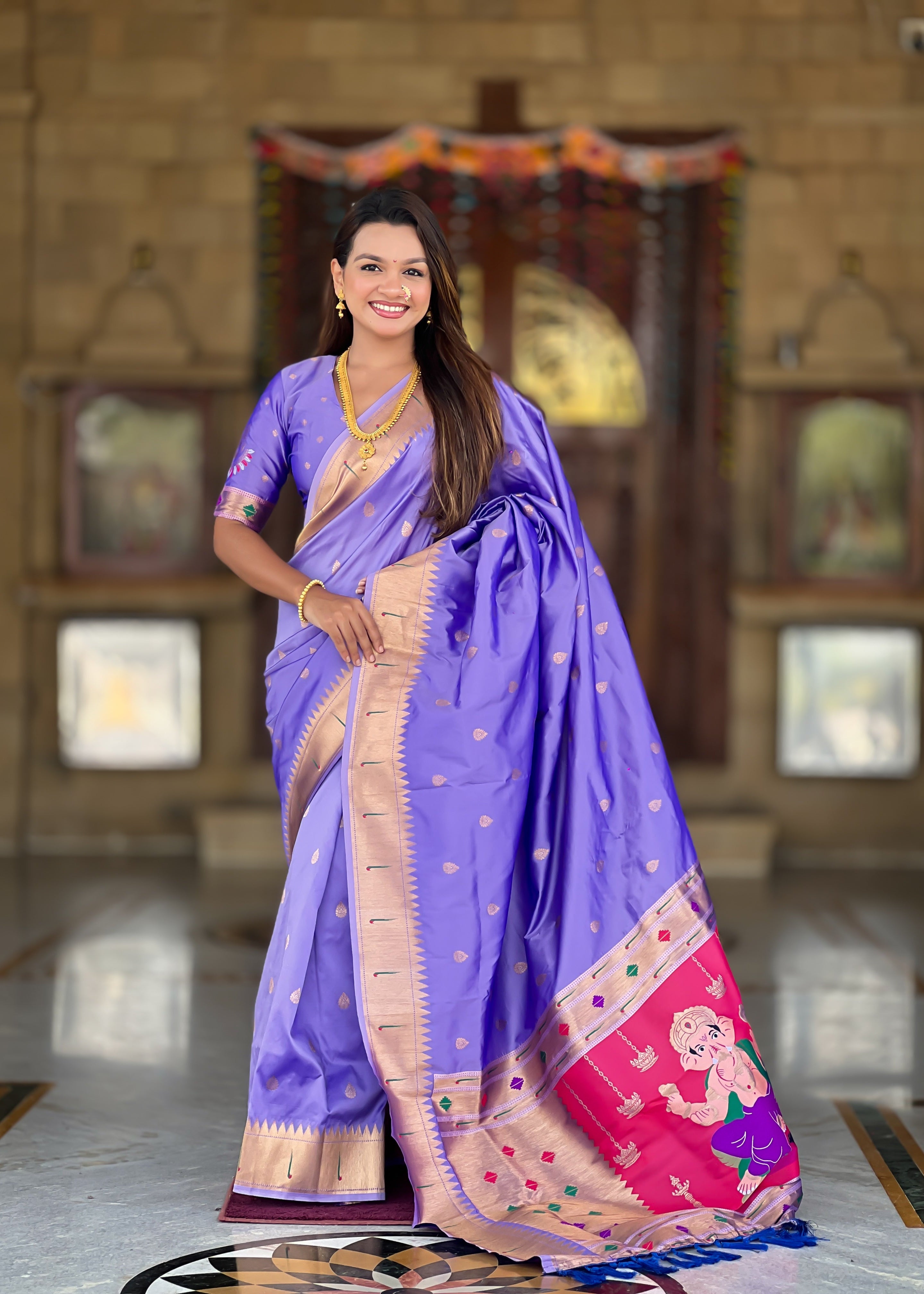 Lavender Soft Paithani Silk Saree