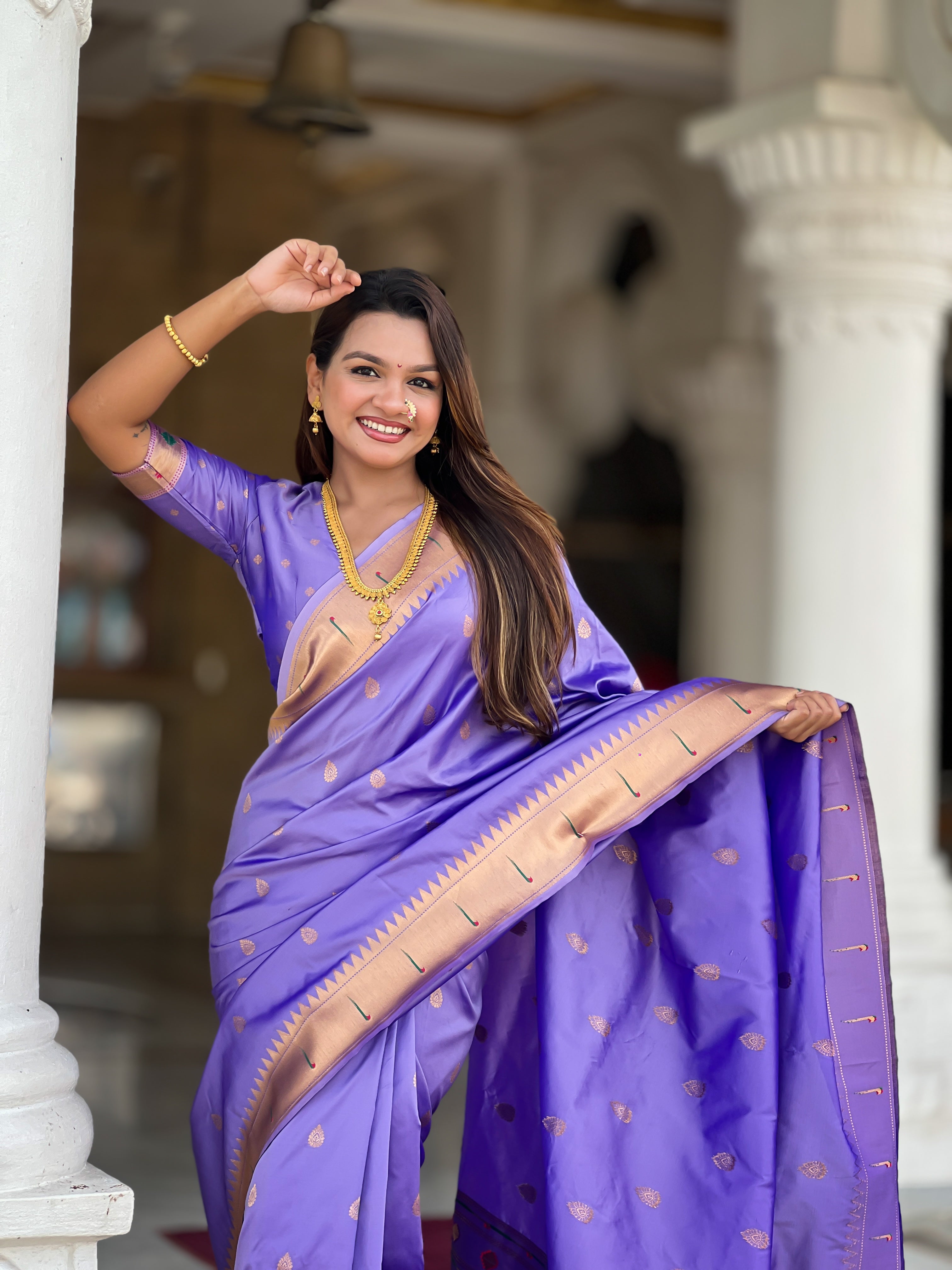 Lavender Soft Paithani Silk Saree